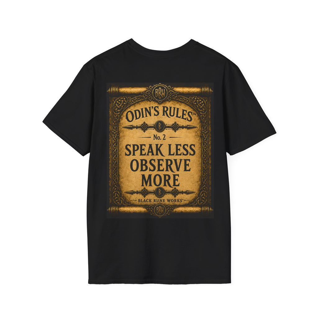 ODIN'S RULES™ No. 2 | Speak Less Observe More | Viking Scroll Graphic T-Shirt | Black Rune Works | Viking Scroll Graphic T-Shirt | Black Rune Works