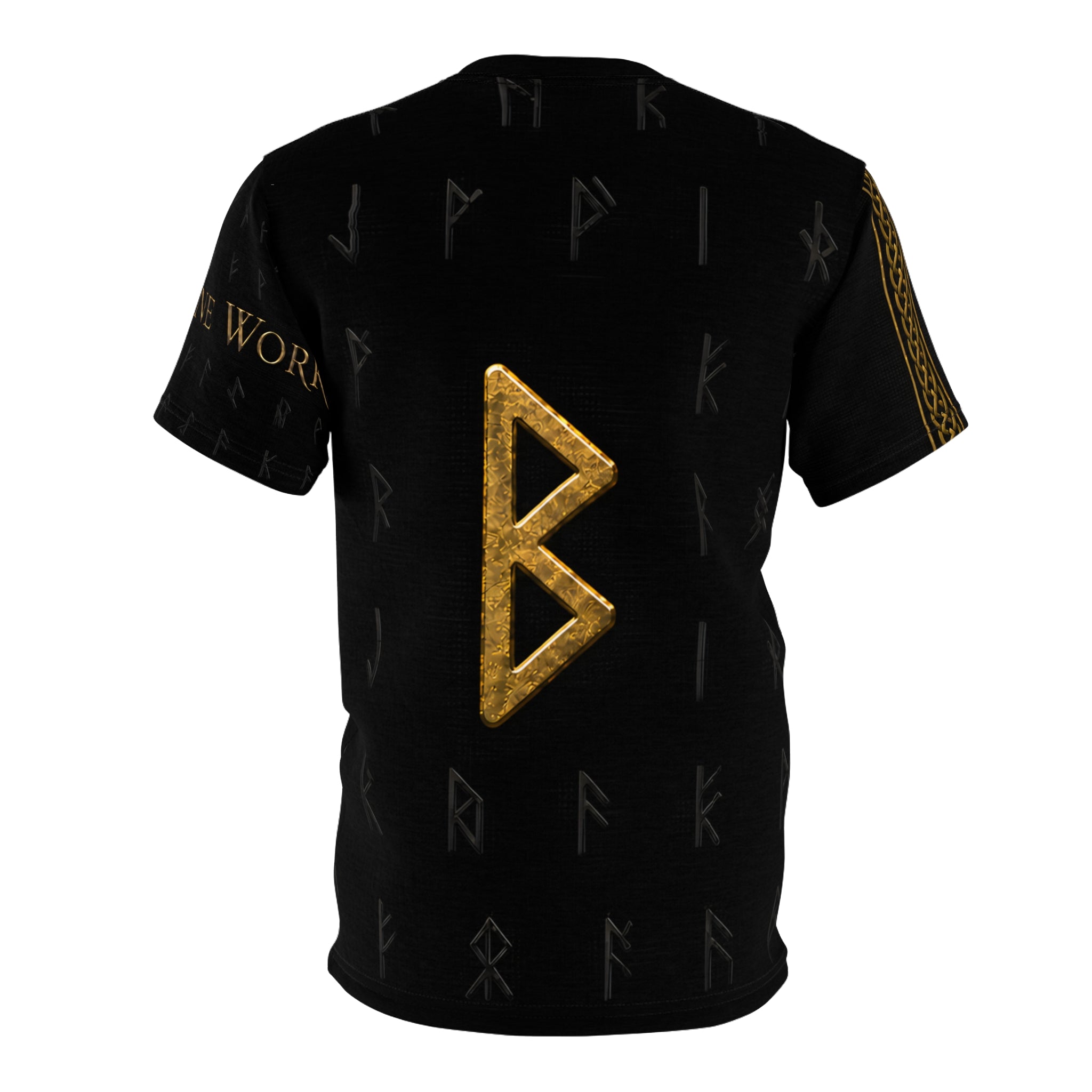 Black Rune Works Nordic Rune T-Shirt | Black & Gold Celtic Knotwork AOP Tee