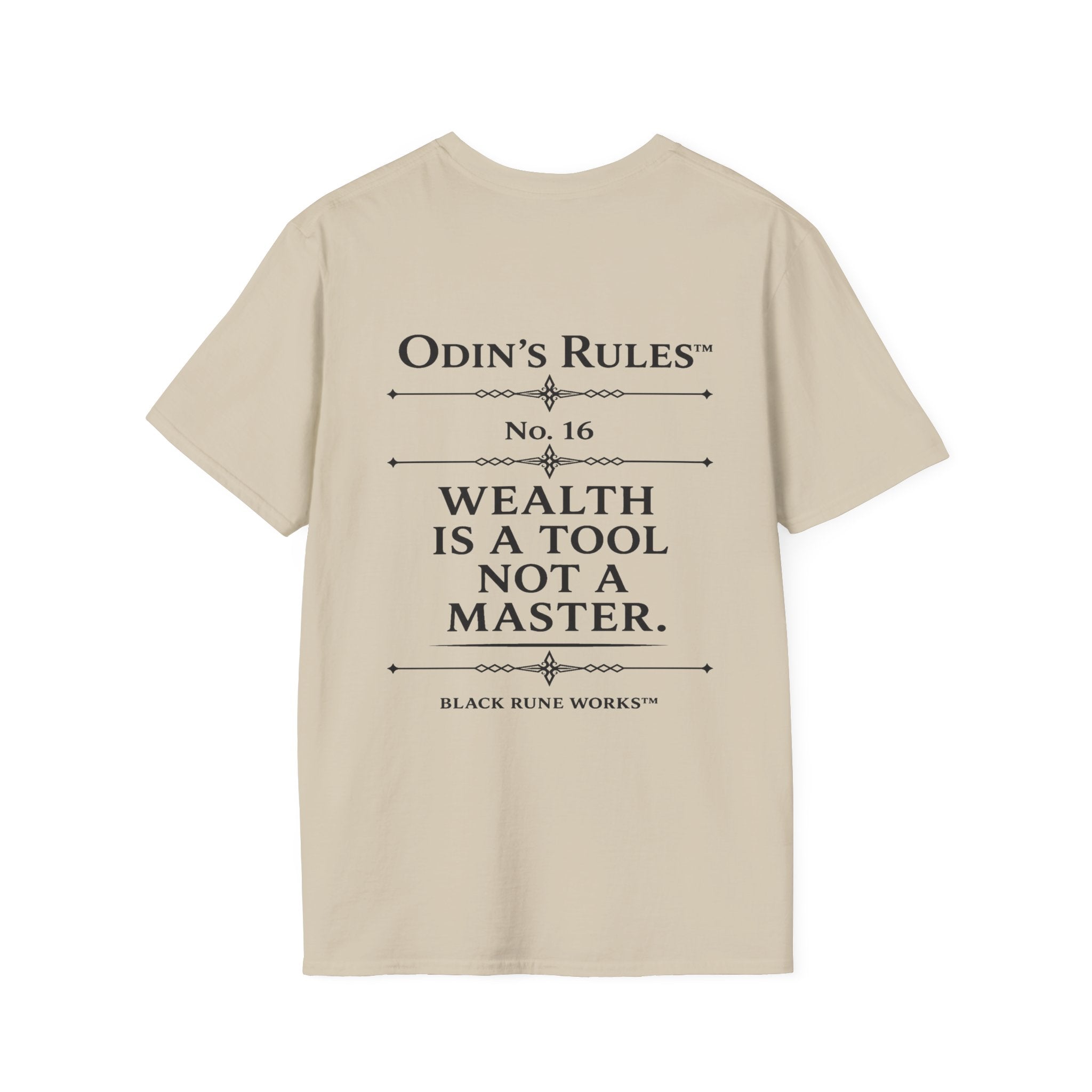 ODIN'S RULES™ Rule #16 | Wealth Is a Tool, Not a Master | Viking Norse Warrior Shirt | Black Rune Works