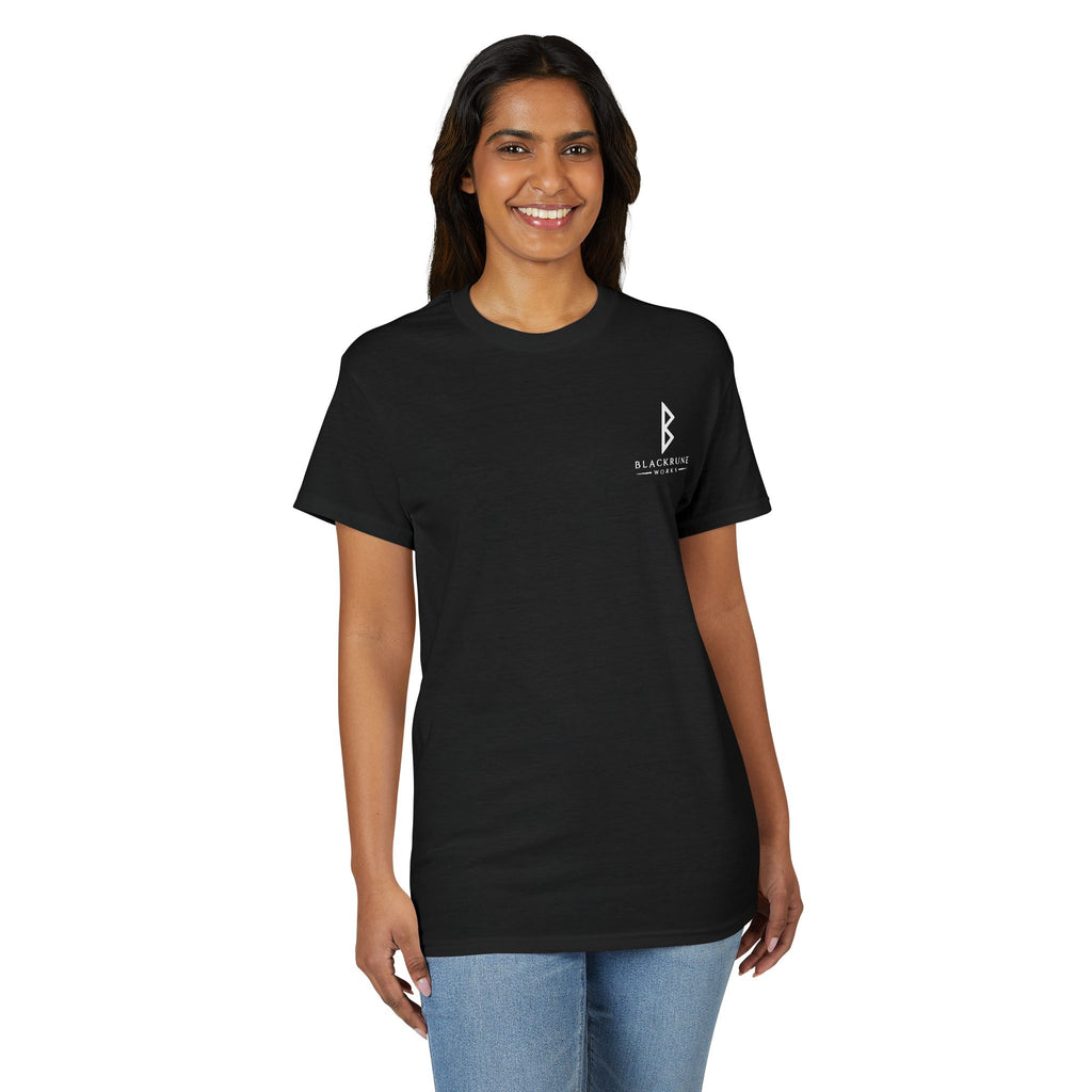 Black Rune Works Signature DryBlend T-Shirt Front and Back Logo