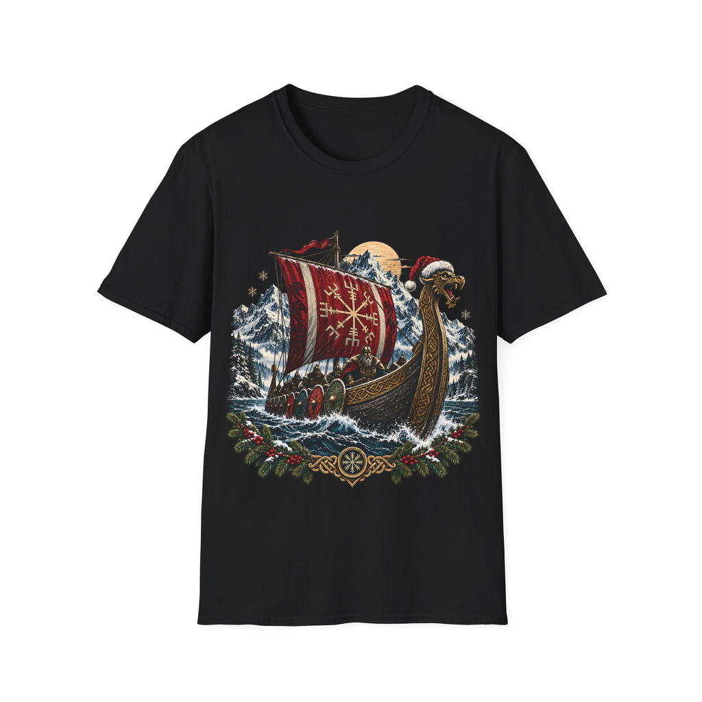 Viking Longship Christmas T-Shirt – Nordic Yule Holiday Ship Tee