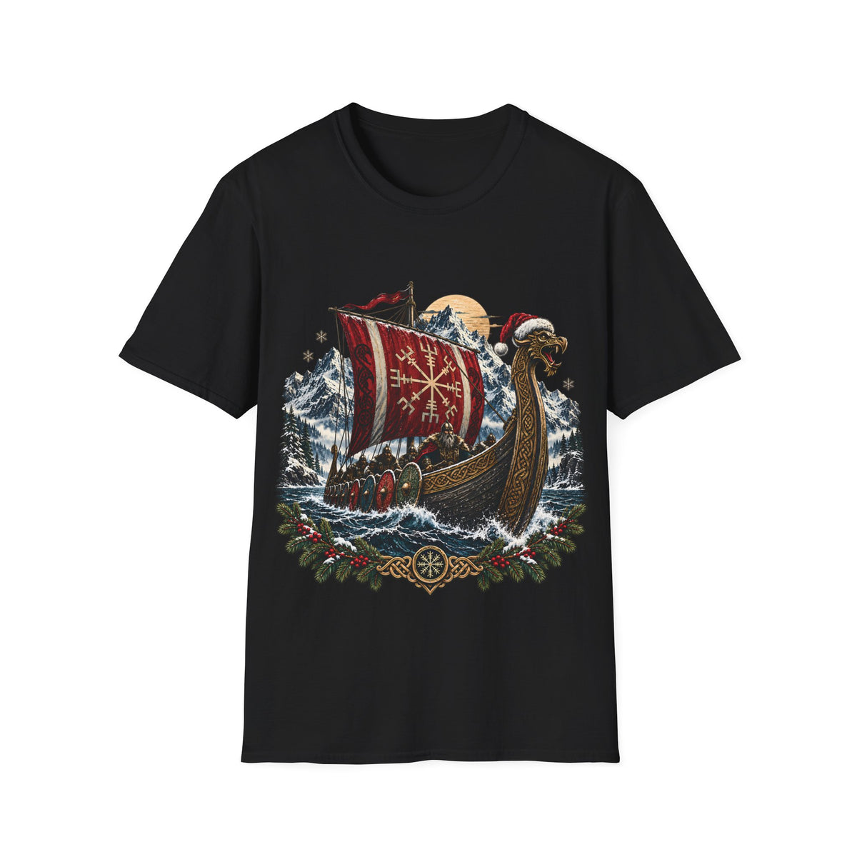 Viking Longship Christmas T-Shirt – Nordic Yule Holiday Ship Tee