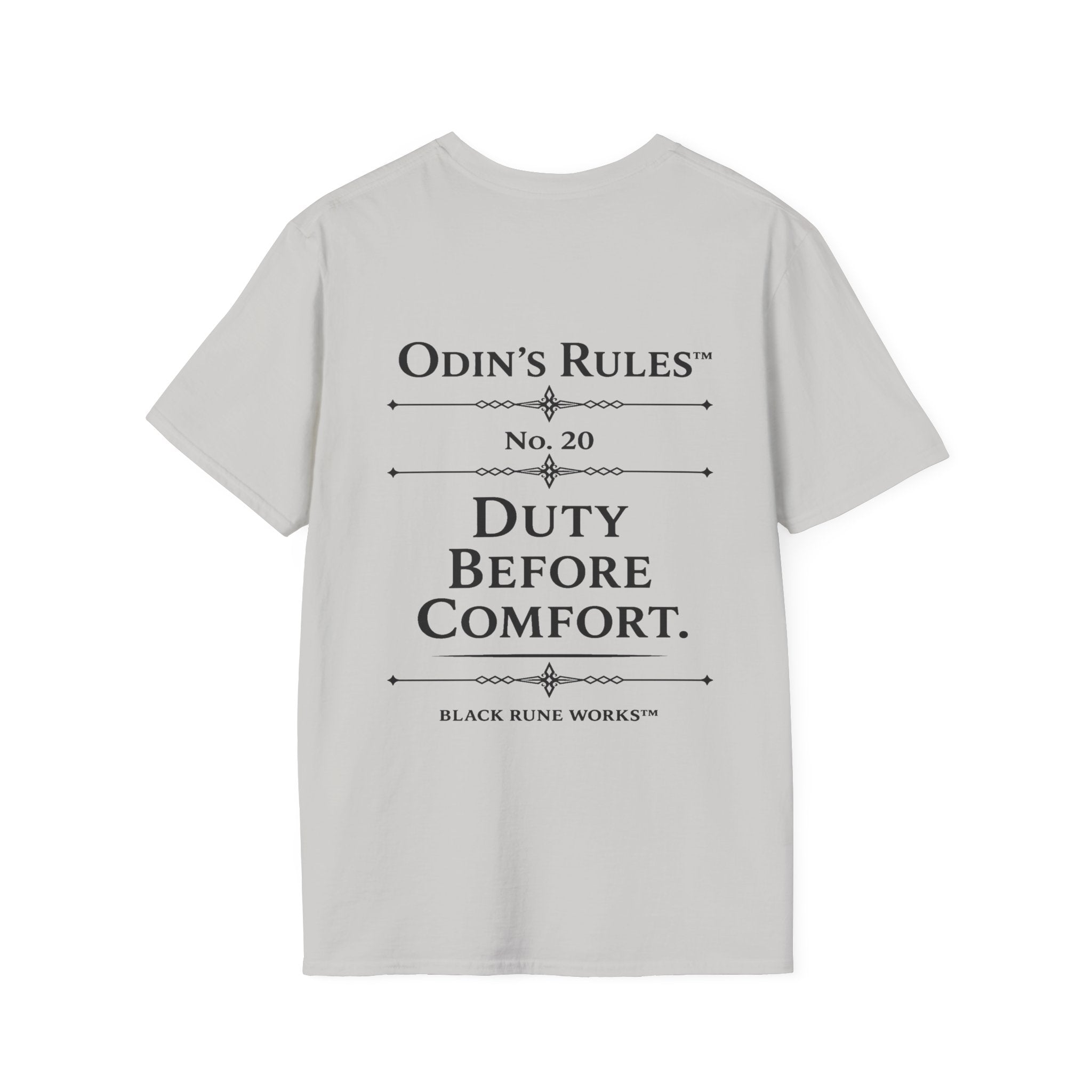 ODIN'S RULES™ Rule #20 | Duty Before Comfort | Viking Norse Warrior Shirt | Black Rune Works