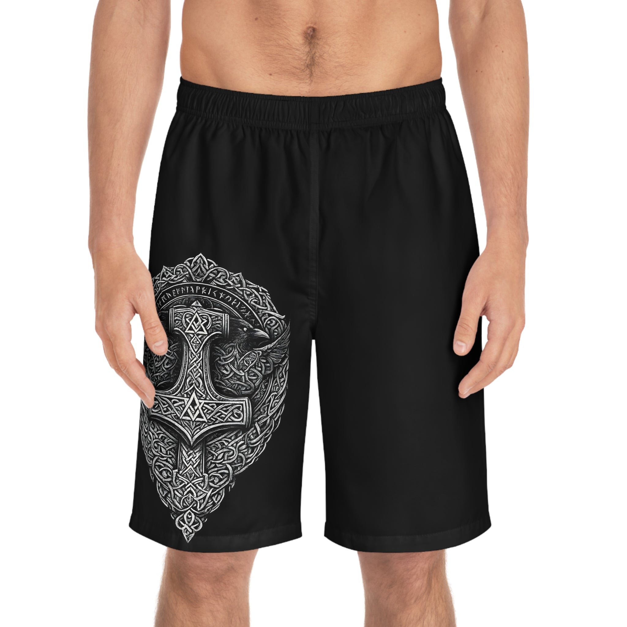 Men’s Black Mjölnir Viking Board Shorts | Black Rune Works