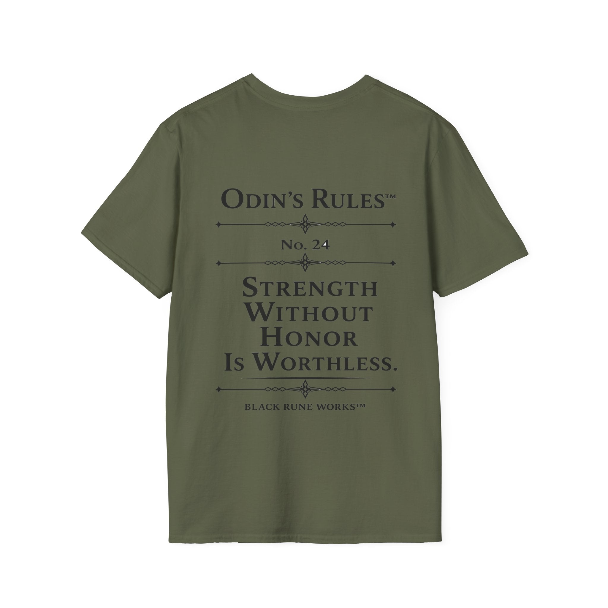 ODIN'S RULES™ Rule #24 | Strength Without Honor Is Worthless | Viking Norse Warrior Shirt | Black Rune Works