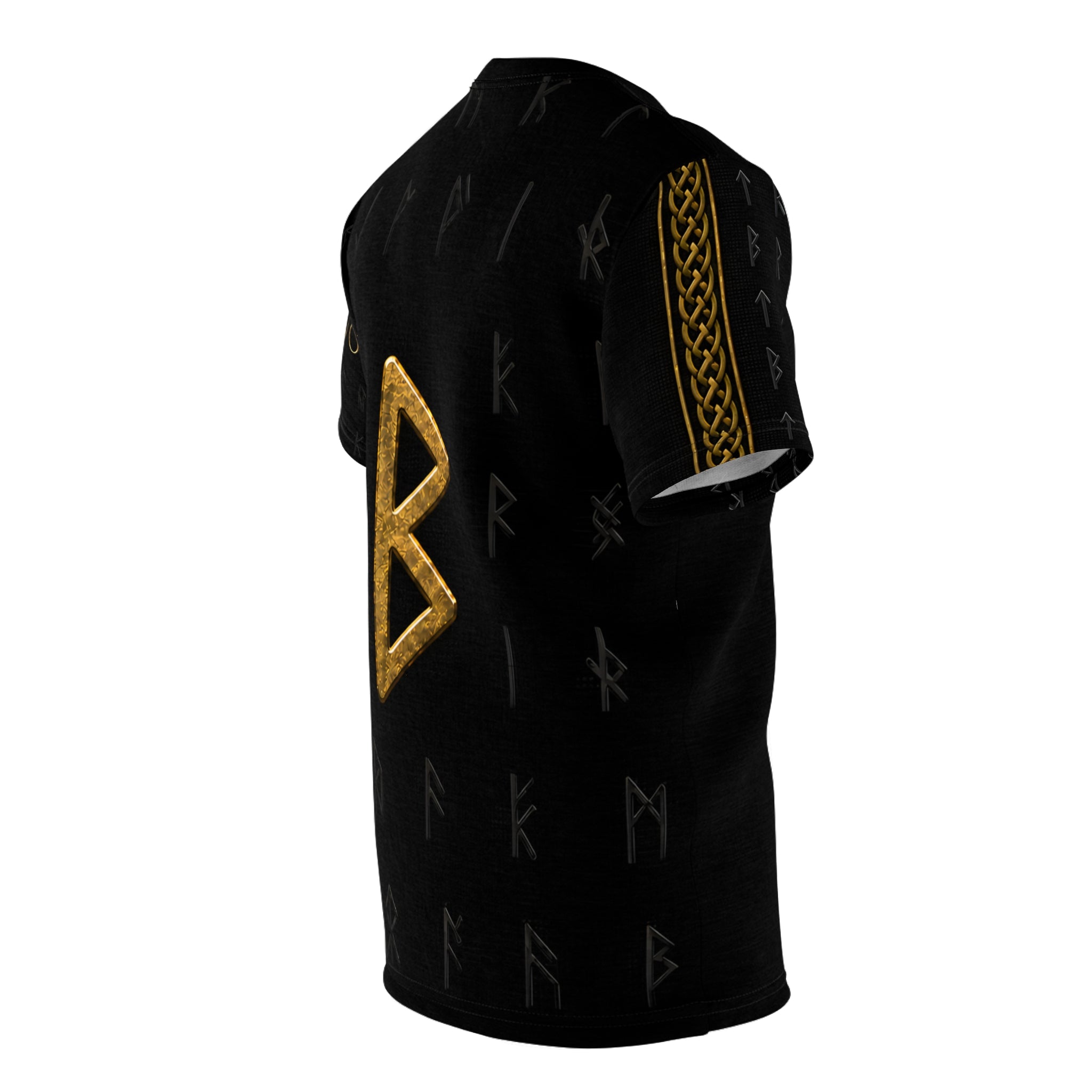 Black Rune Works Nordic Rune T-Shirt | Black & Gold Celtic Knotwork AOP Tee