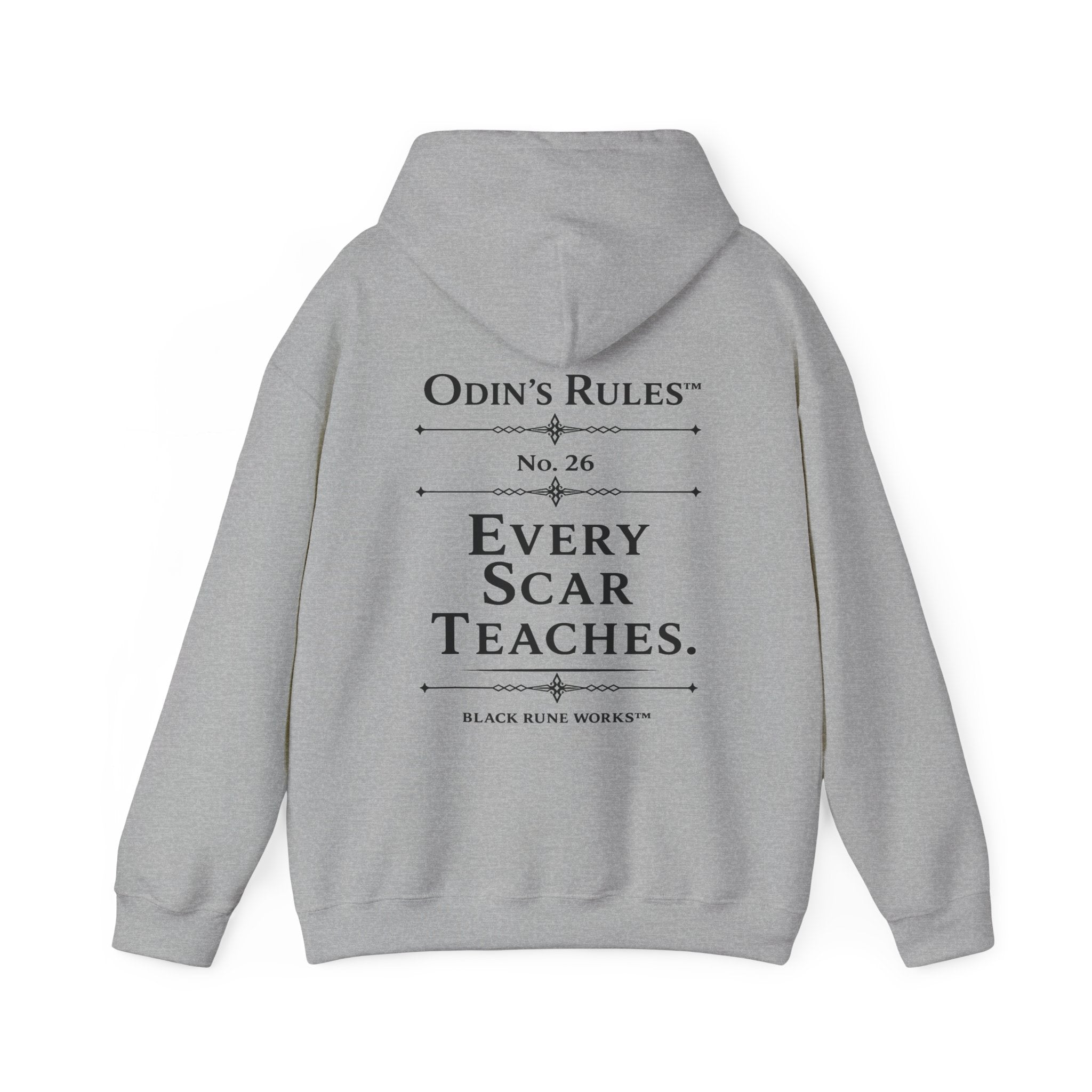 ODIN'S RULES™ Rule #26 | Every Scar Teaches | Viking Norse Warrior Hoodie | Black Rune Works