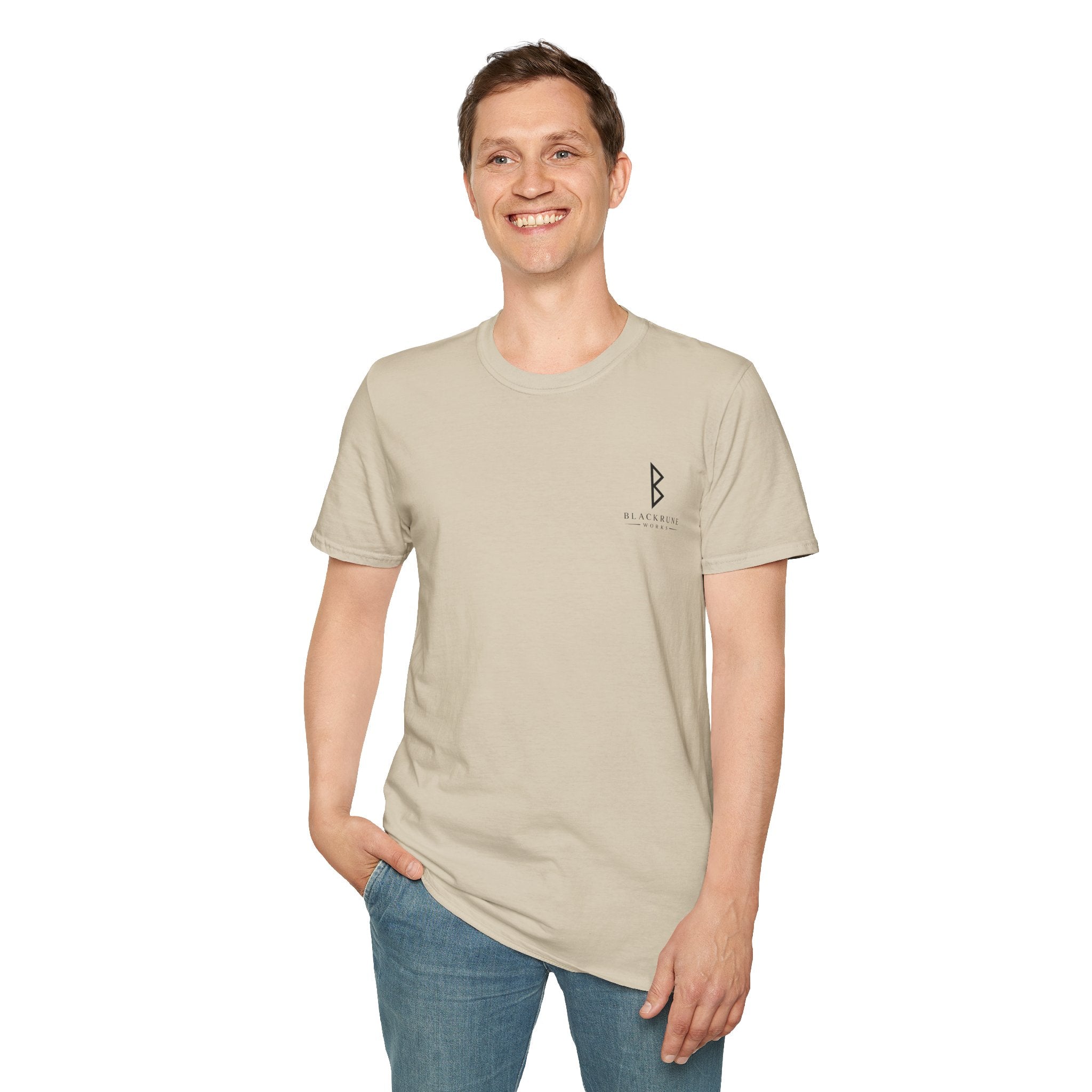 Black Rune Works Logo T Shirt Front and Large Back Logo