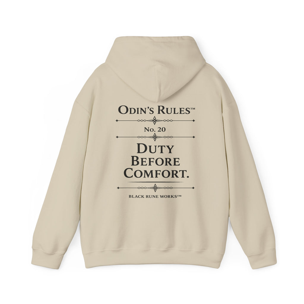 ODIN'S RULES™ Rule #20 | Duty Before Comfort | Viking Norse Warrior Hoodie | Black Rune Works