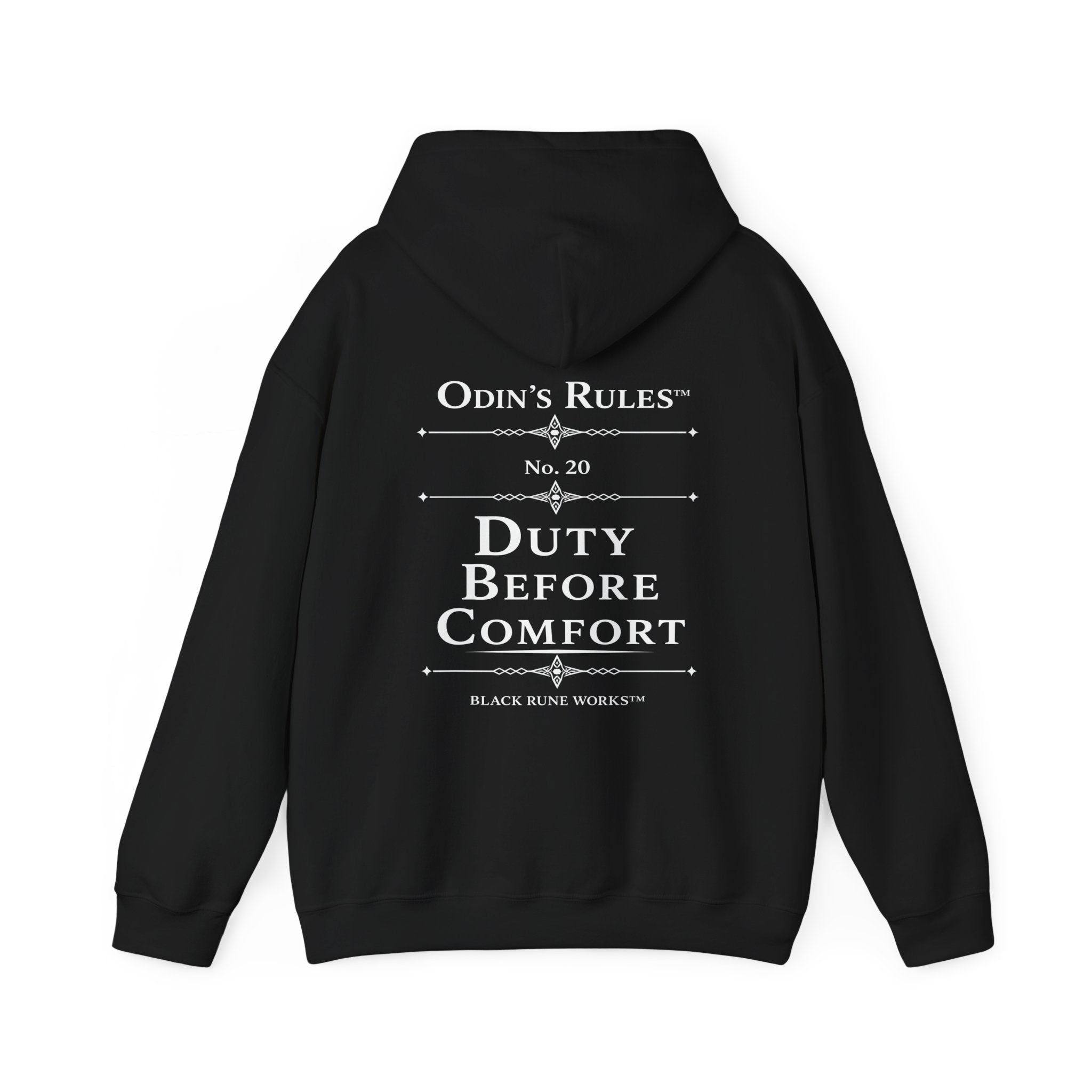 ODIN'S RULES™ Rule #20 | Duty Before Comfort | Viking Norse Warrior Hoodie | Black Rune Works
