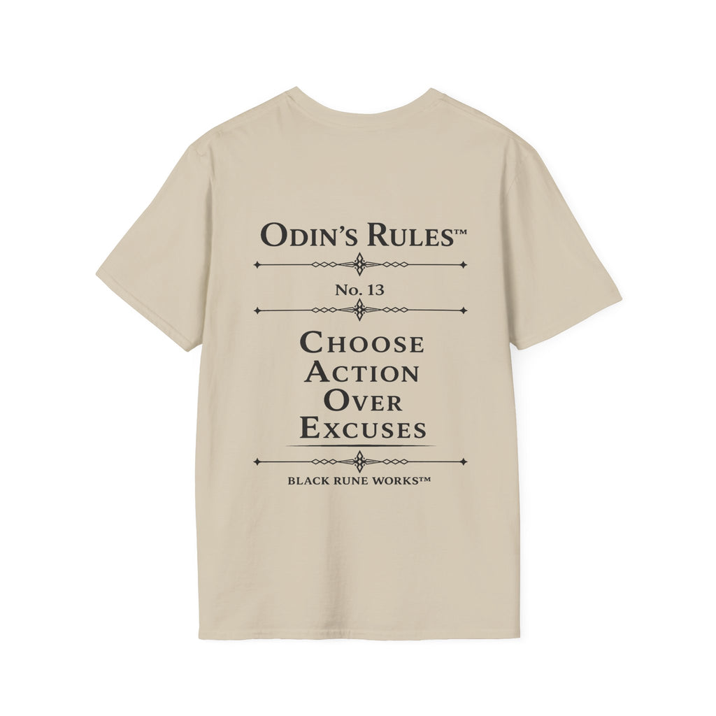ODIN'S RULES™ Rule #13 | Choose Action Over Excuses | Viking Norse Warrior Shirt | Black Rune Works