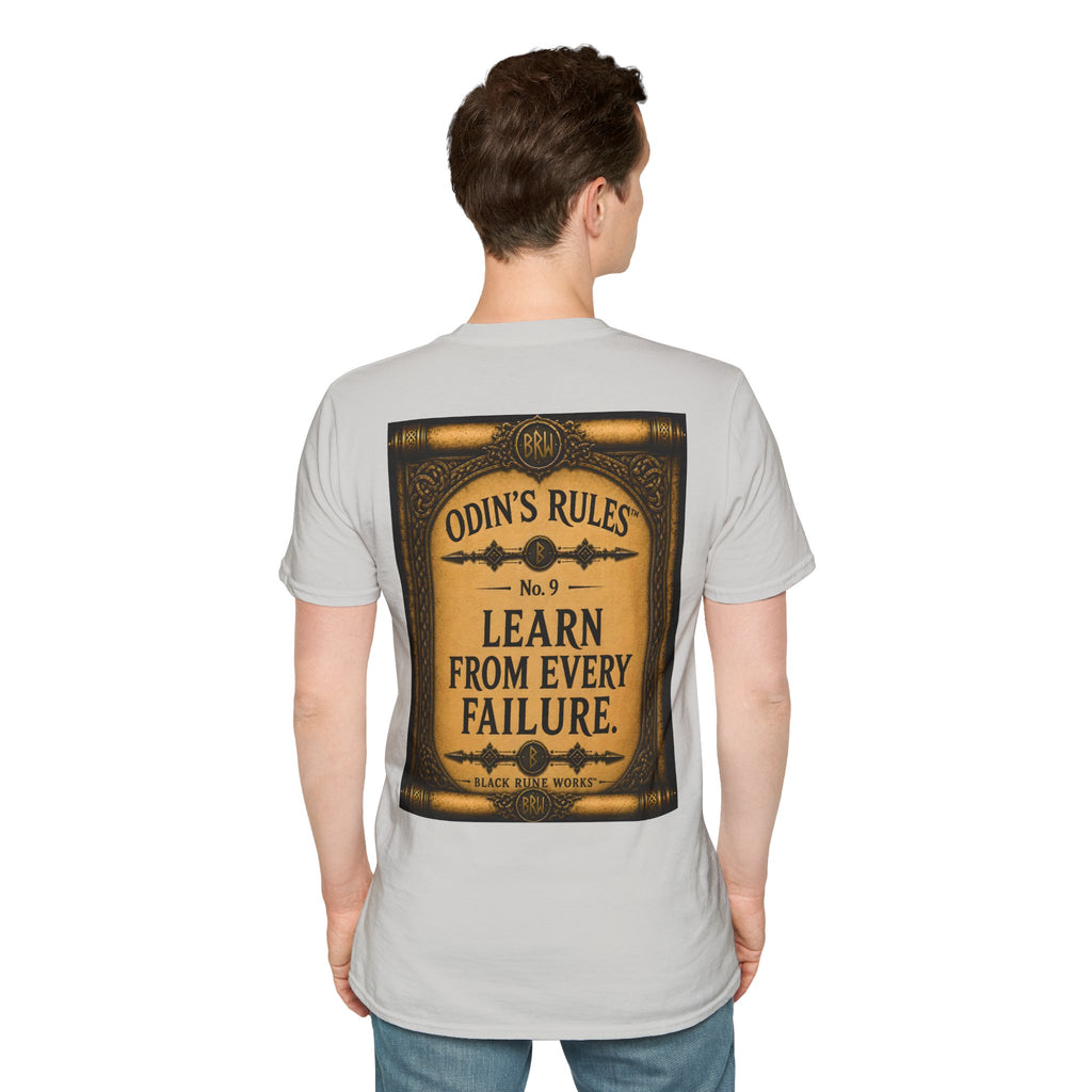 ODIN'S RULES™ No. 9 | Learn From Every Failure | Viking Scroll Graphic T-Shirt | Black Rune Works