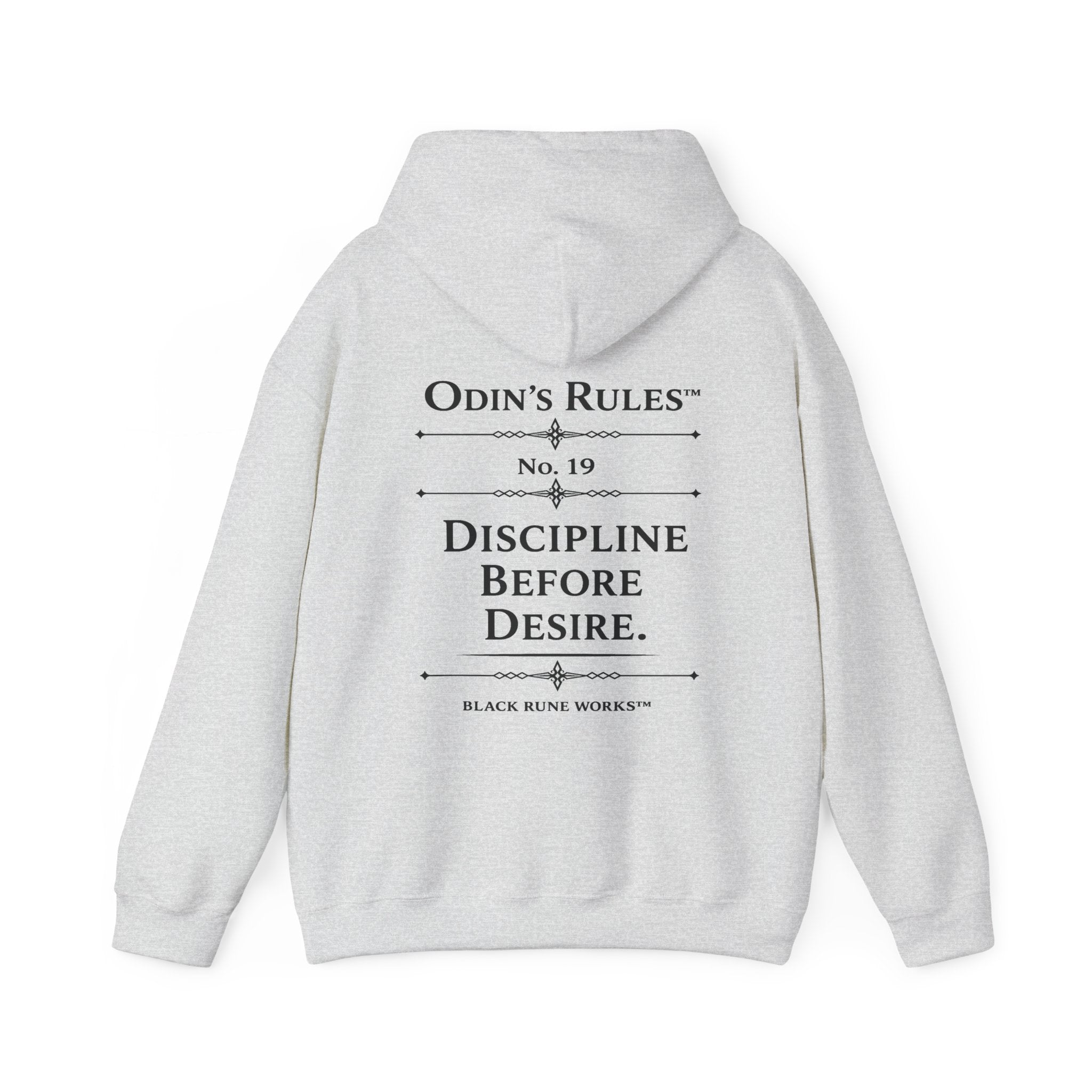 ODIN'S RULES™ Rule #19 | Discipline Before Desire | Viking Norse Warrior Hoodie | Black Rune Works
