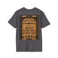 ODIN'S RULES™ No. 28 | Build Your Hall Every Day | Viking Scroll Graphic T-Shirt | Black Rune Works