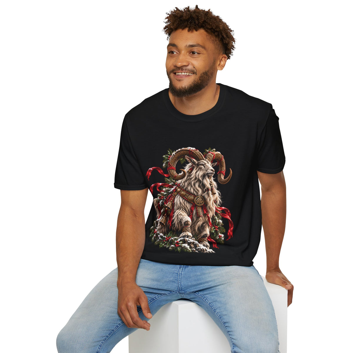 Nordic Yule Goat Christmas T-Shirt – Scandinavian Holiday Julbock Tee