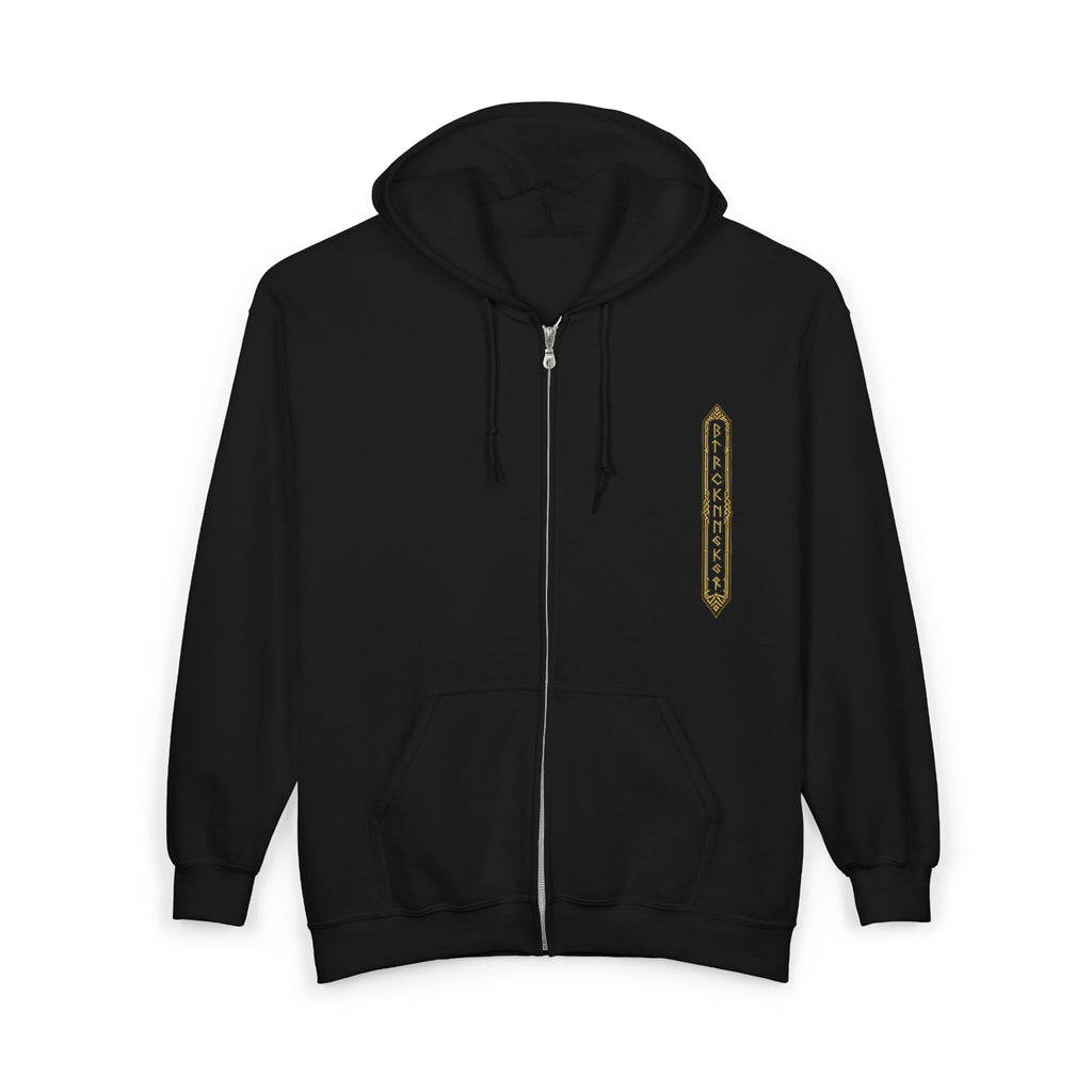 Gold Viking Yggdrasil Tree Zip-Up Hoodie — Norse Mythology Rune Design