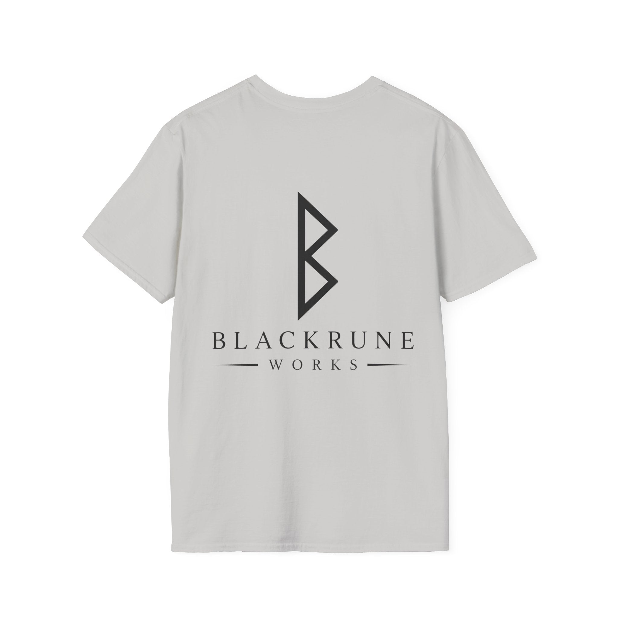 Black Rune Works Logo T Shirt Front and Large Back Logo