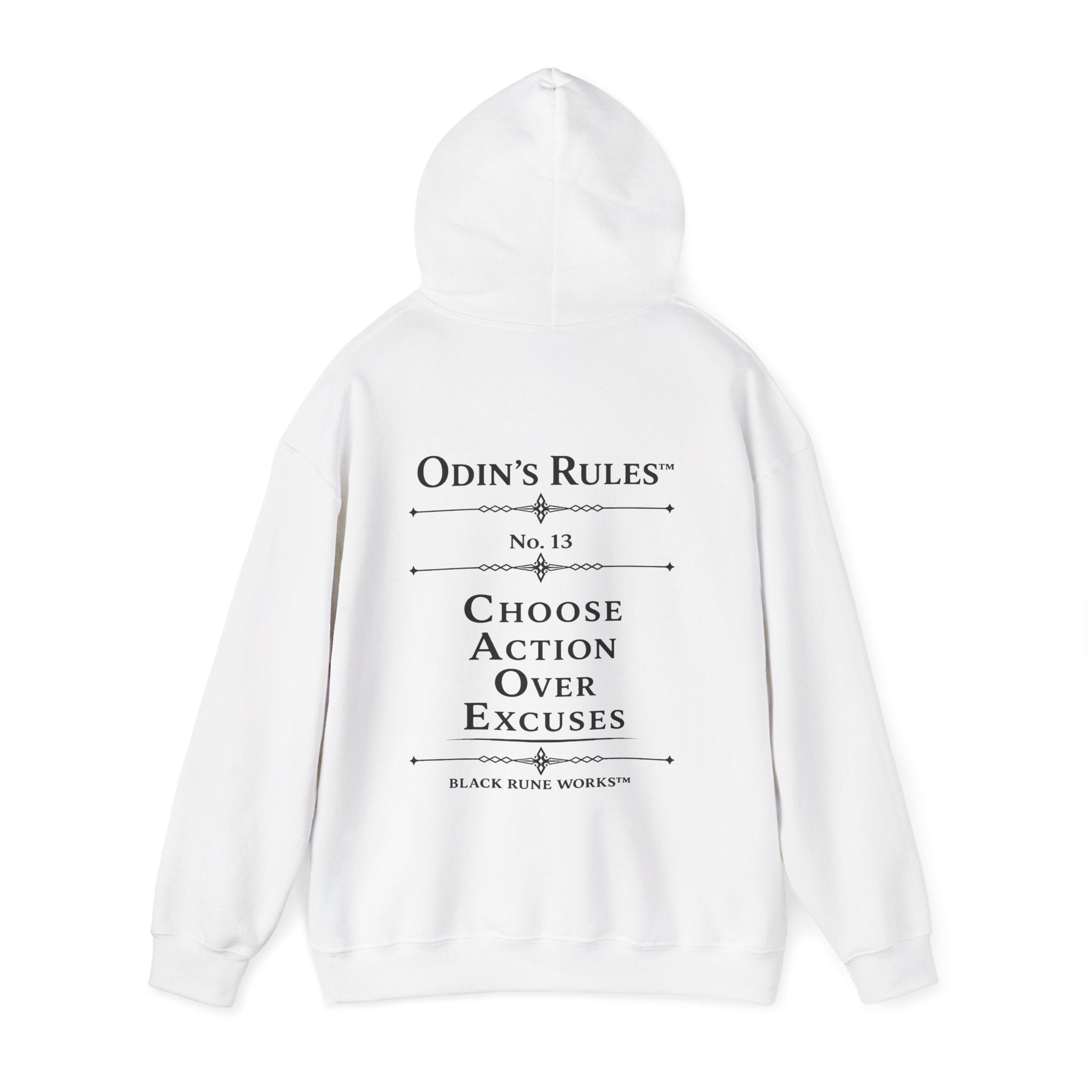 ODIN'S RULES™ Rule #13 | Choose Action Over Excuses | Viking Norse Warrior Hoodie | Black Rune Works