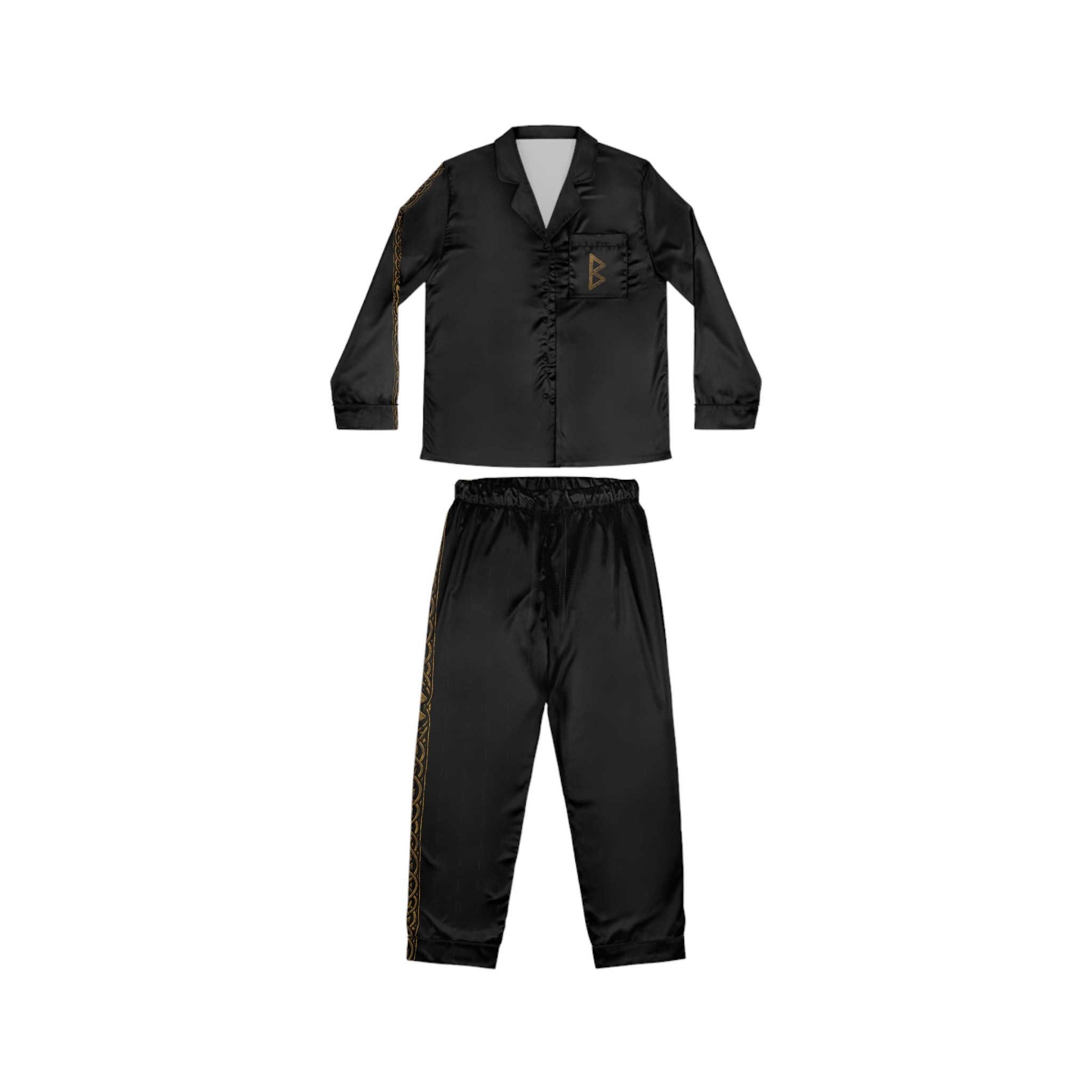 Women’s Black & Gold Celtic Knot Satin Pajama Set | Nordic Rune Sleepwear | Black Rune Works