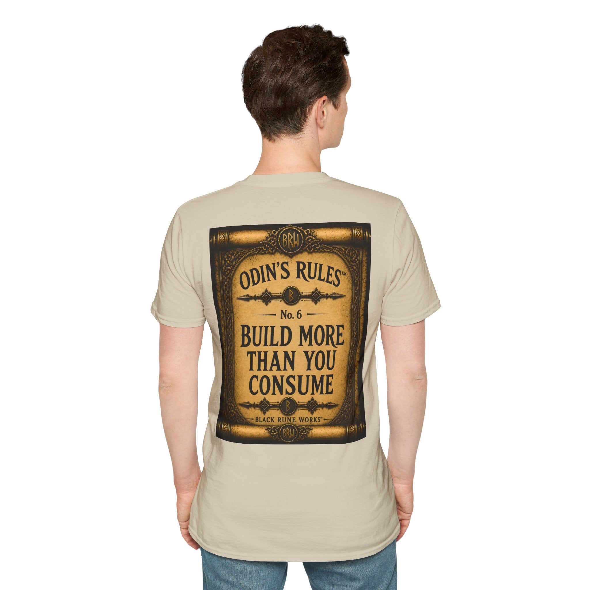 ODIN'S RULES™ No. 6 | Build More Than You Consume | Viking Scroll Graphic T-Shirt | Black Rune Works