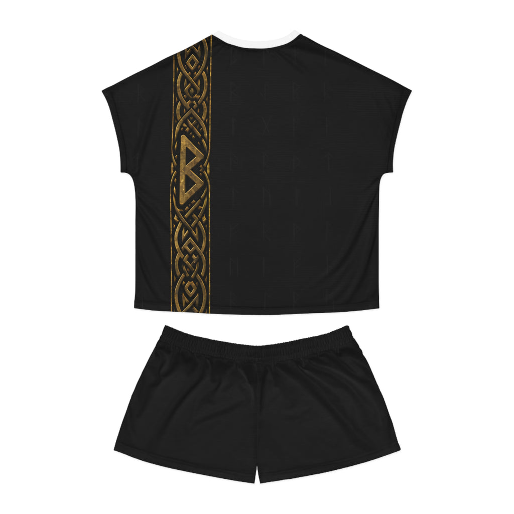 Women’s Black & Gold Rune Short Pajama Set | Nordic Knotwork Sleepwear | Black Rune Works