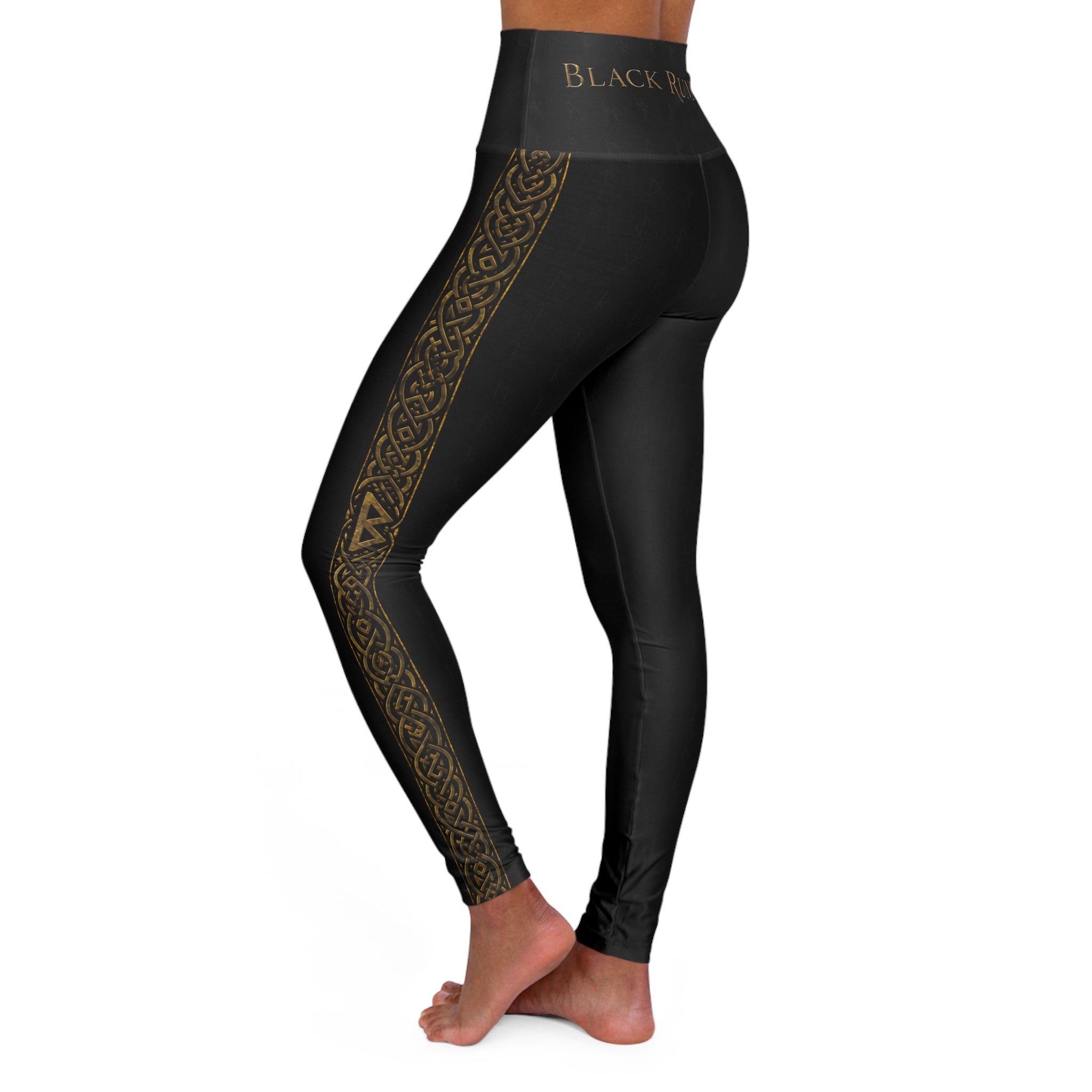 Women’s Black Rune Works Celtic Knot Leggings | Black & Gold Nordic High-Waisted Yoga Pants