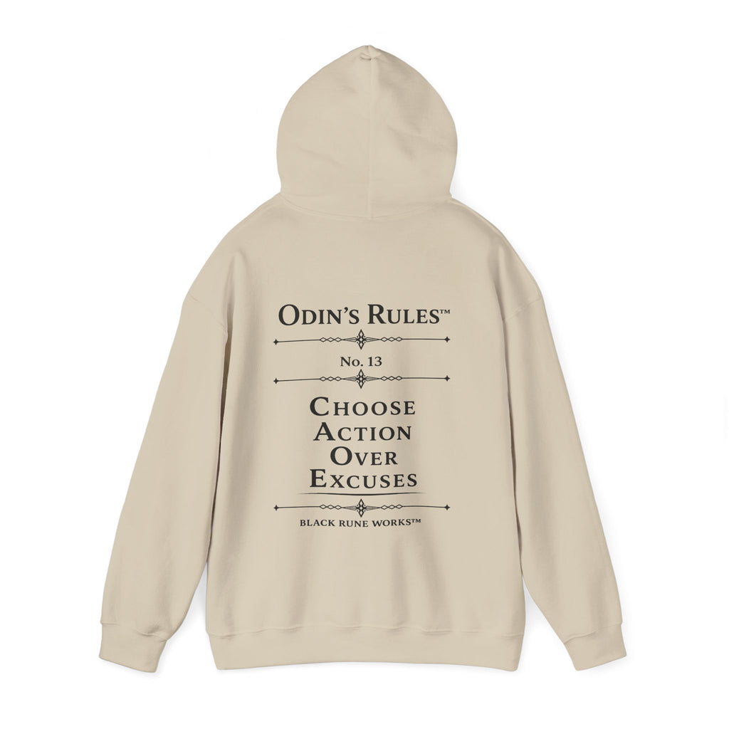 ODIN'S RULES™ Rule #13 | Choose Action Over Excuses | Viking Norse Warrior Hoodie | Black Rune Works