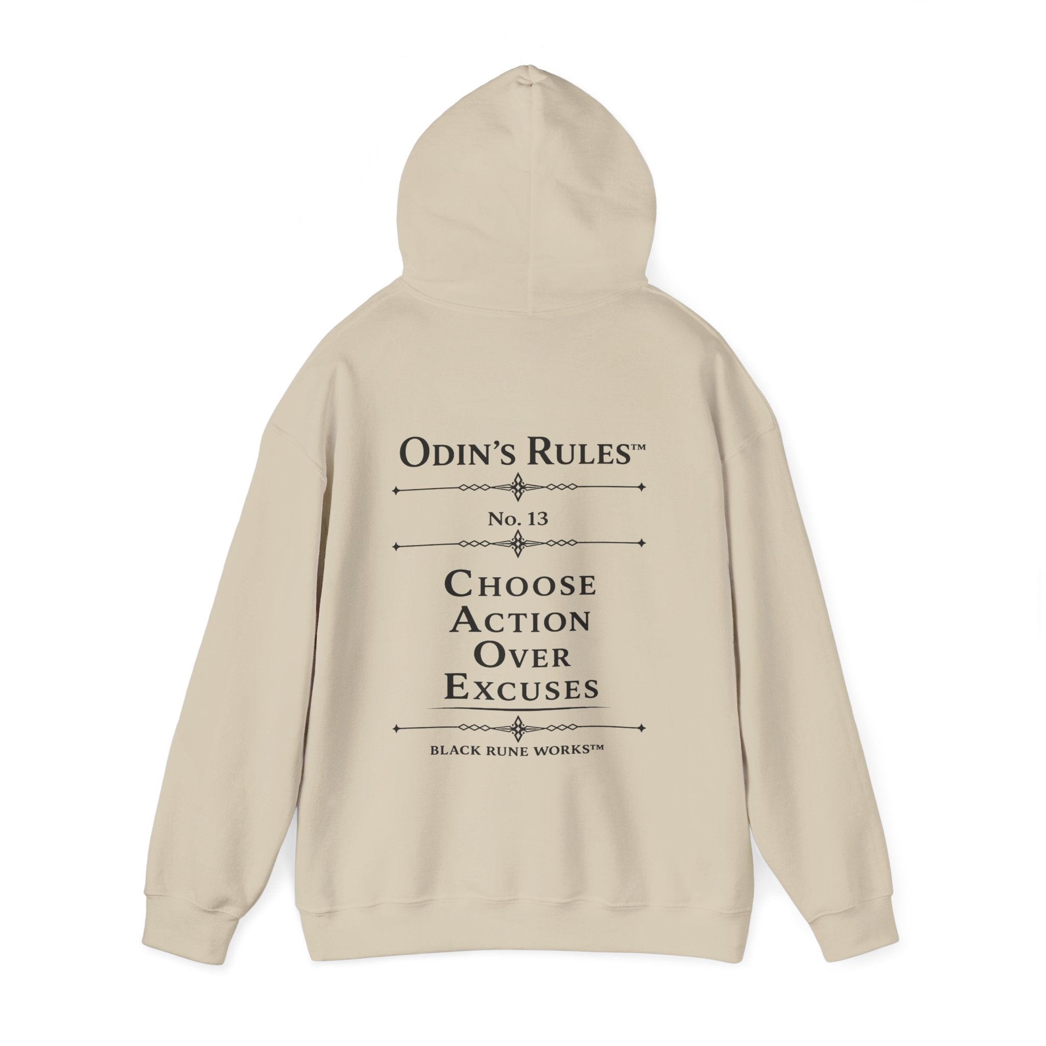 ODIN'S RULES™ Rule #13 | Choose Action Over Excuses | Viking Norse Warrior Hoodie | Black Rune Works