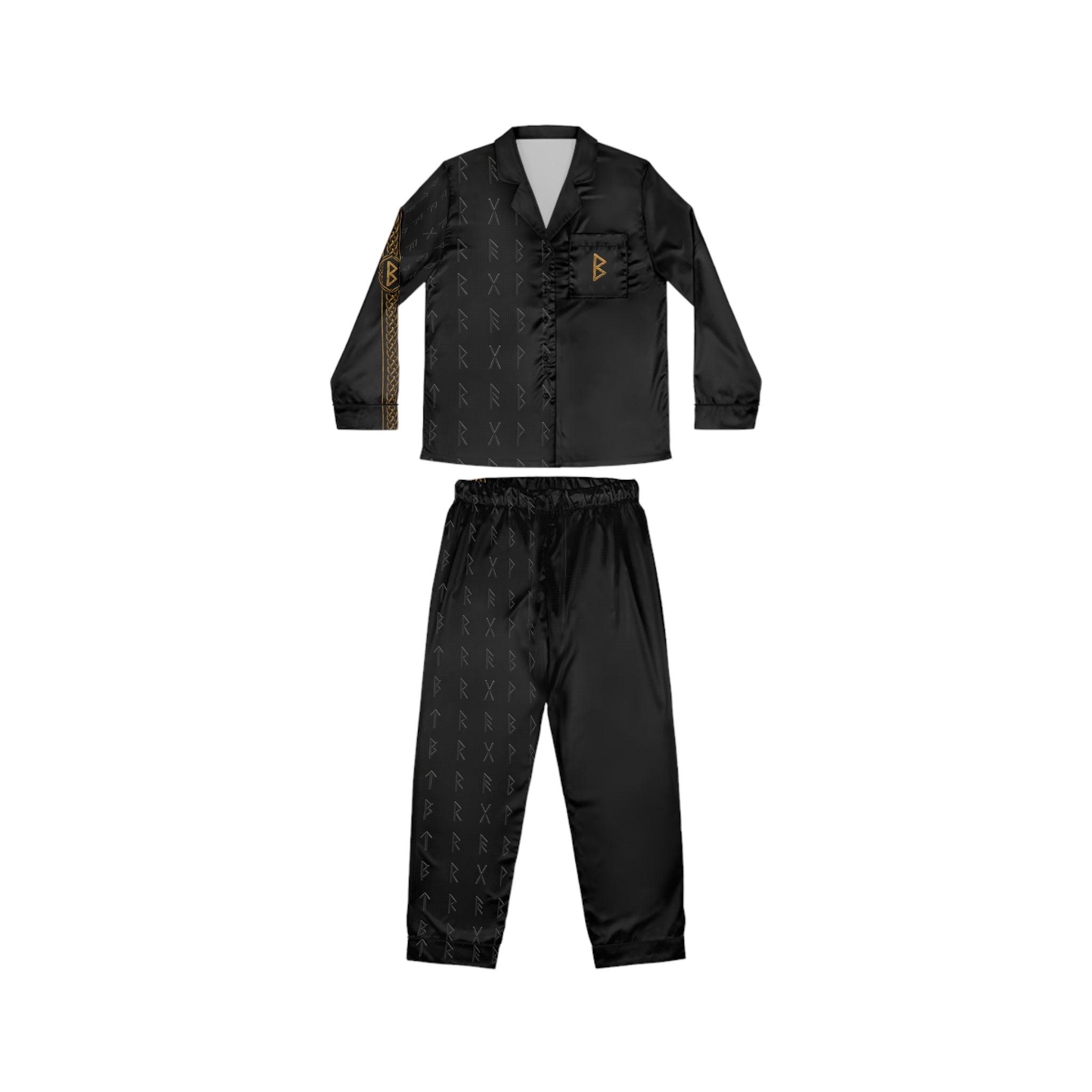 Women’s Black Rune Satin Pajama Set | Black & Gold Nordic Sleepwear | Black Rune Works