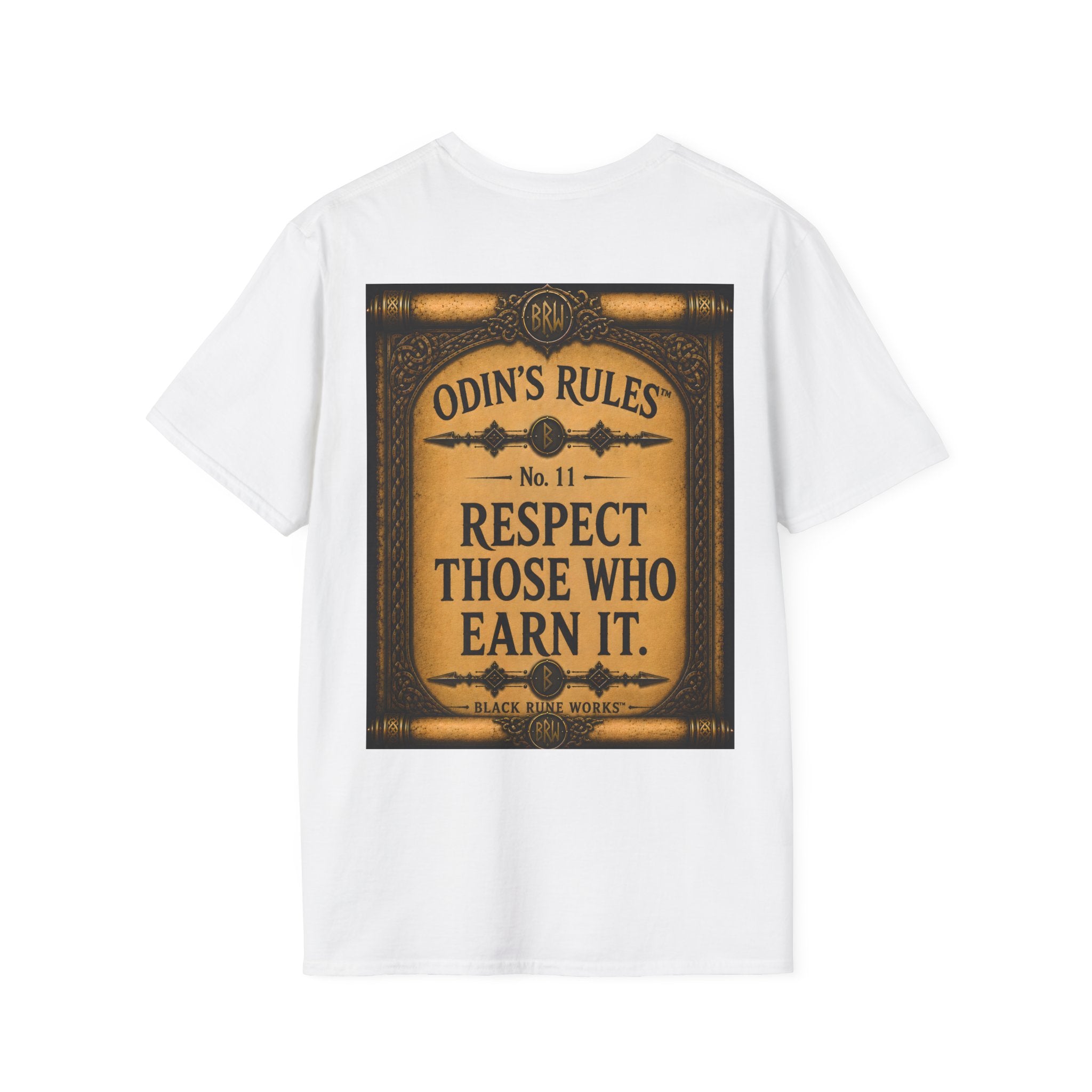 ODIN'S RULES™ No. 11 | Respect Those Who Earn It | Viking Scroll Graphic T-Shirt | Black Rune Works