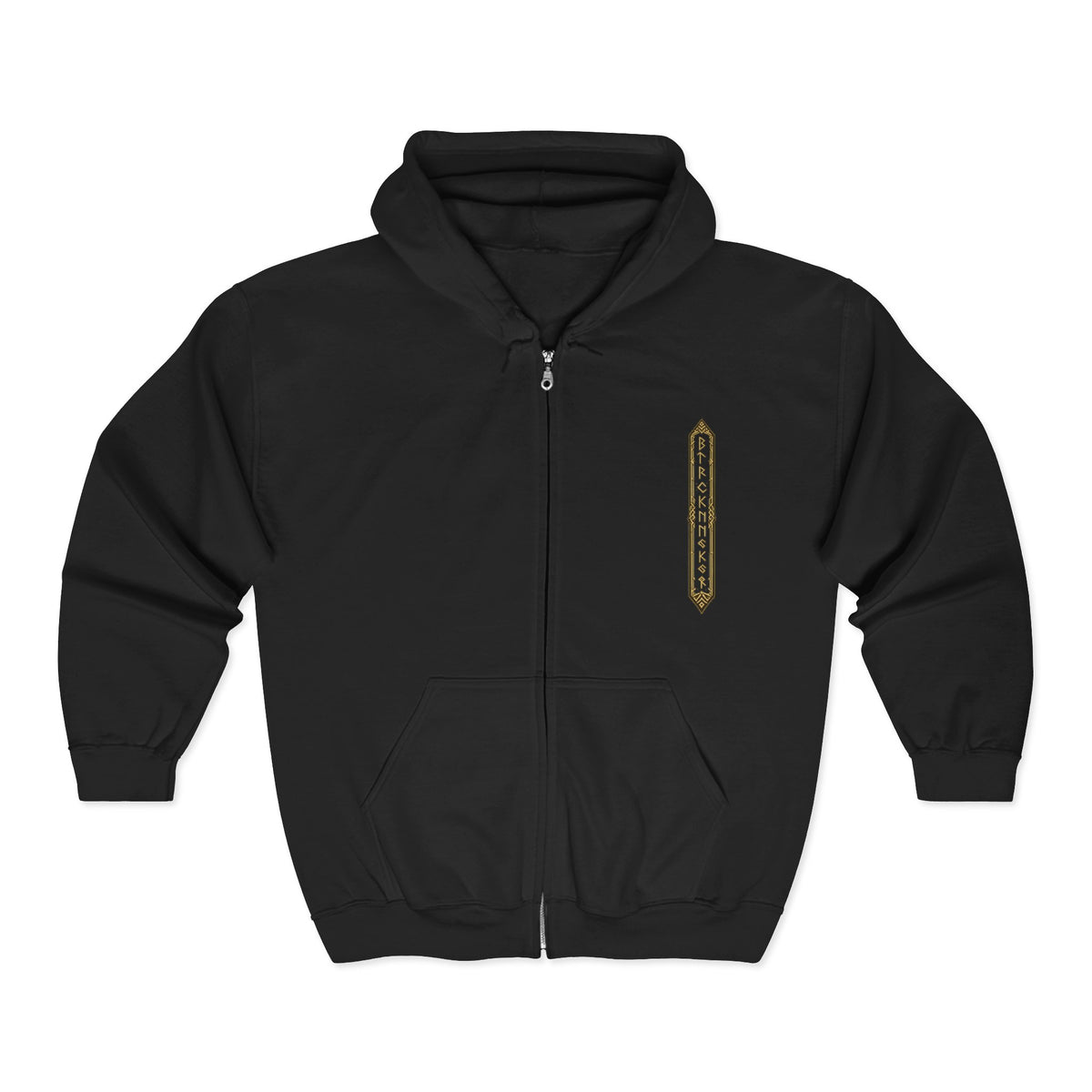 Gold Viking Yggdrasil Tree Zip-Up Hoodie — Norse Mythology Rune Design