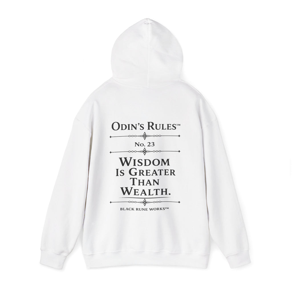 ODIN'S RULES™ Rule #23 | Wisdom Is Greater Than Wealth | Viking Norse Warrior Hoodie | Black Rune Works