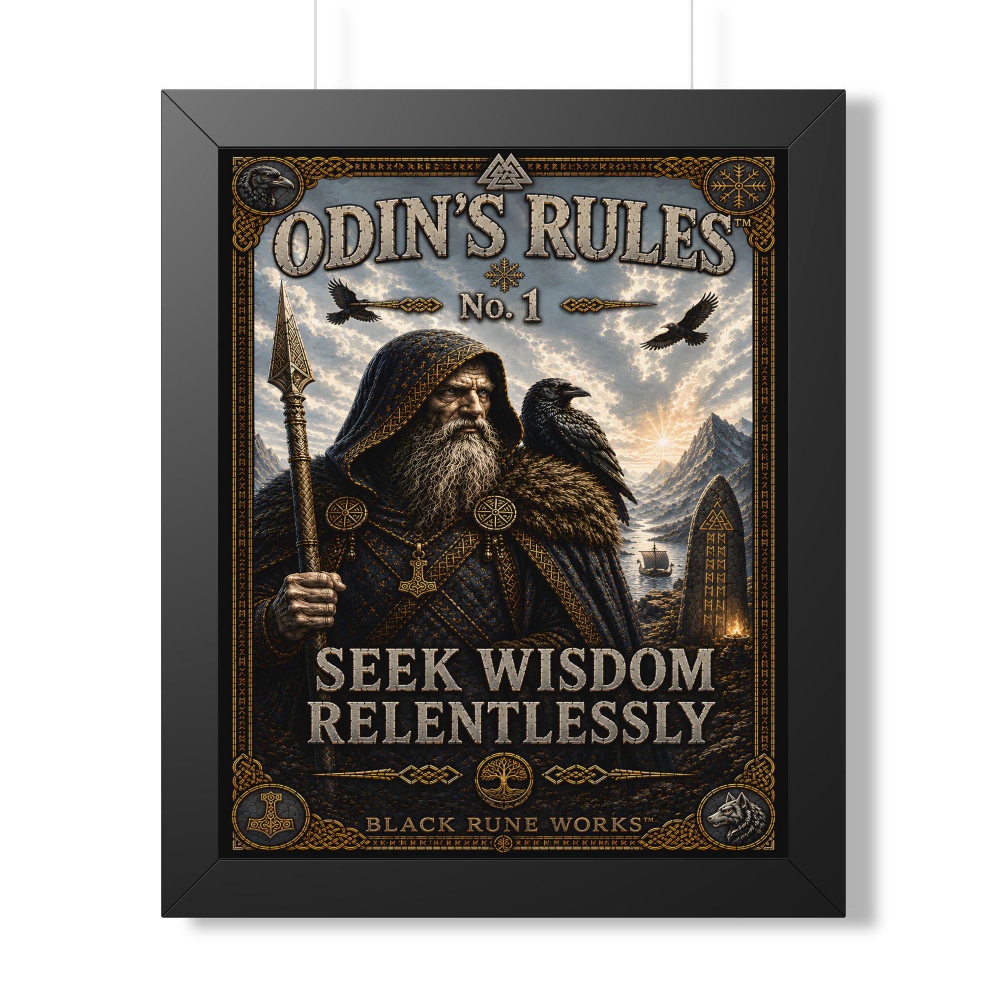 ODIN'S RULES™ No. 1 – Seek Wisdom Relentlessly Framed Poster