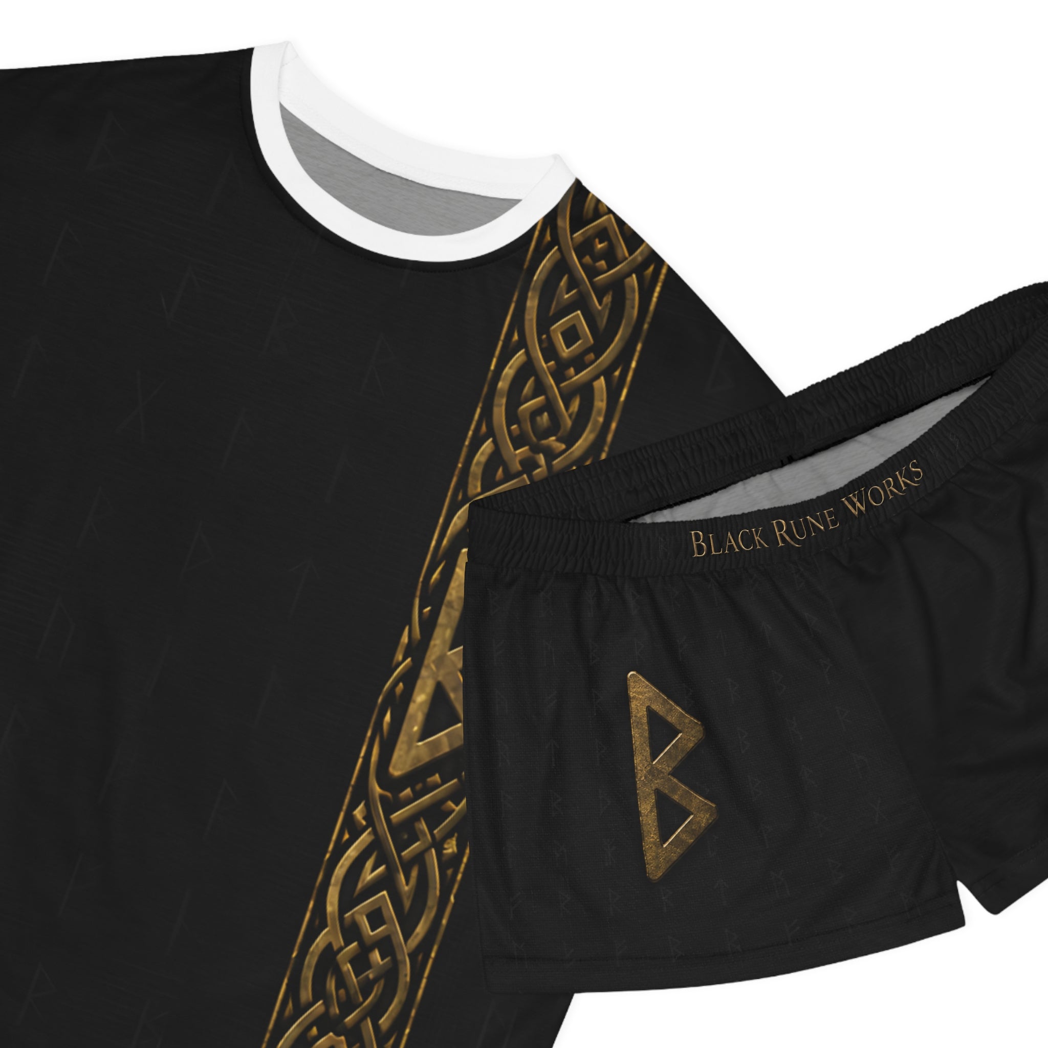 Women’s Black & Gold Rune Short Pajama Set | Nordic Knotwork Sleepwear | Black Rune Works