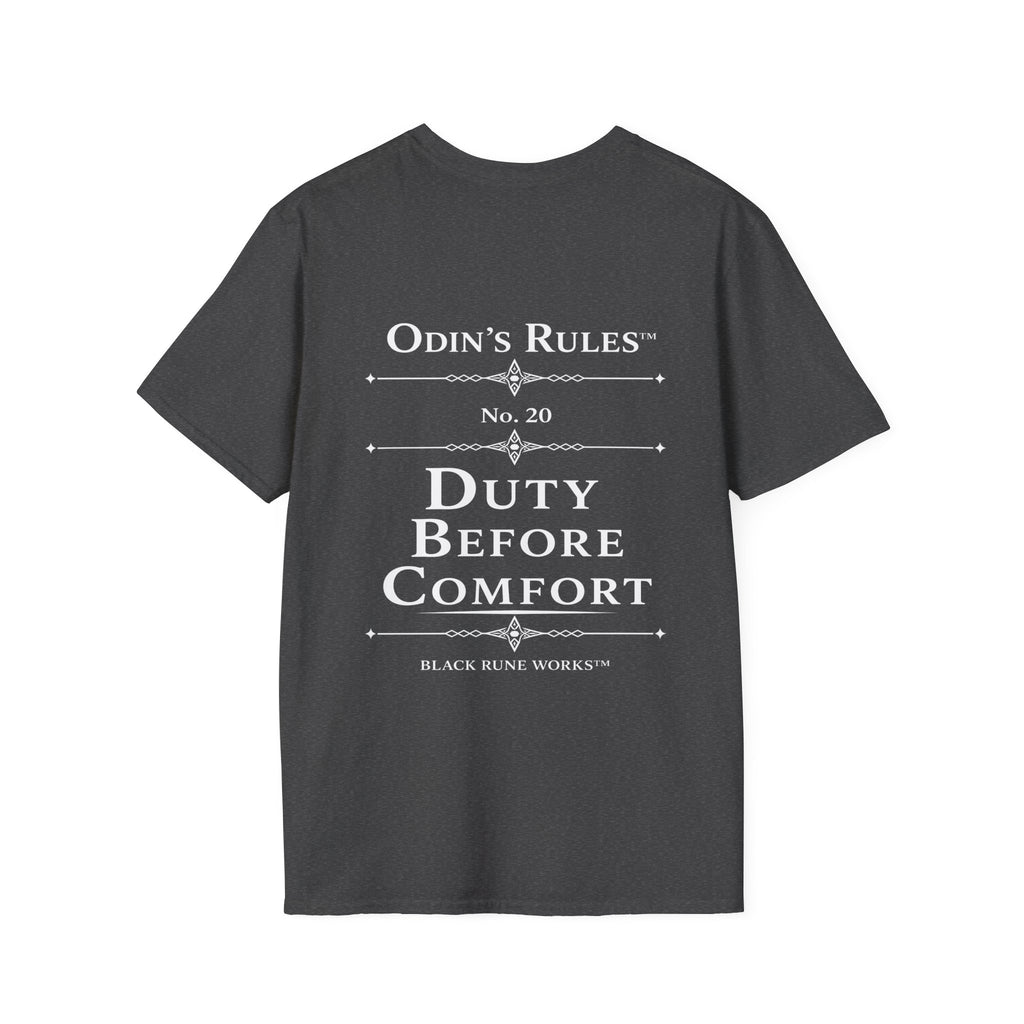ODIN'S RULES™ Rule #20 | Duty Before Comfort | Viking Norse Warrior Shirt | Black Rune Works