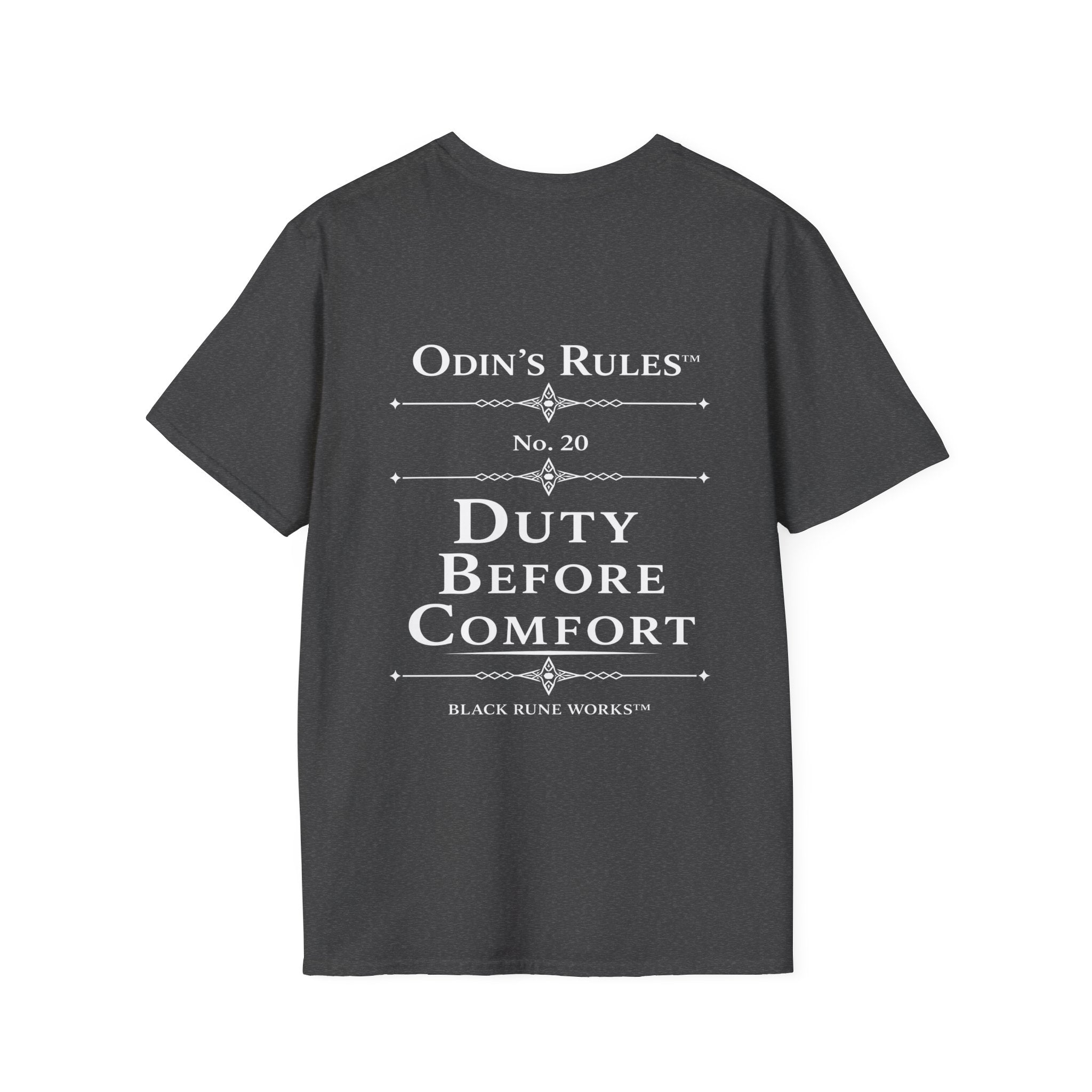 ODIN'S RULES™ Rule #20 | Duty Before Comfort | Viking Norse Warrior Shirt | Black Rune Works