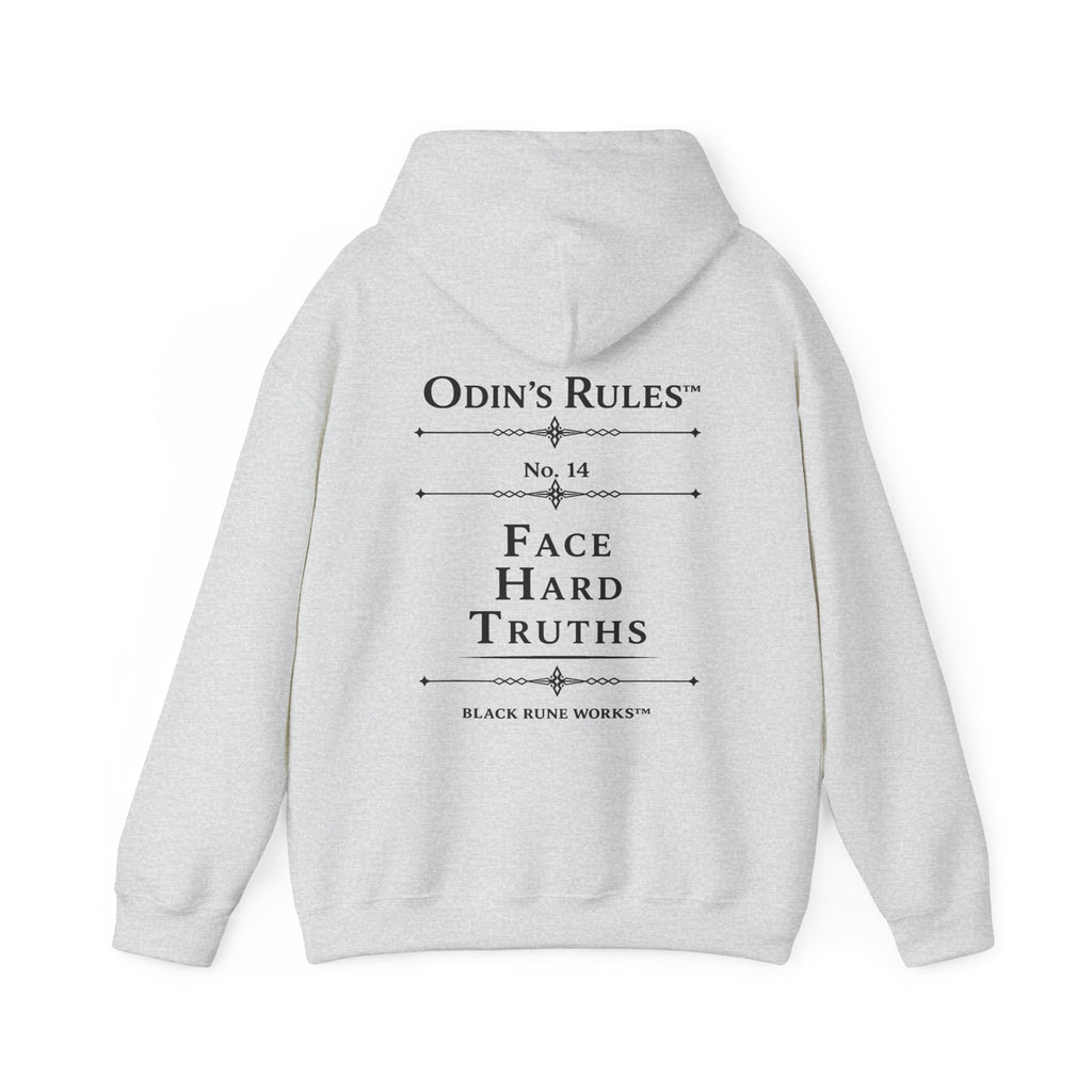 ODIN'S RULES™ Rule #14 | Face Hard Truths | Viking Norse Warrior Hoodie | Black Rune Works