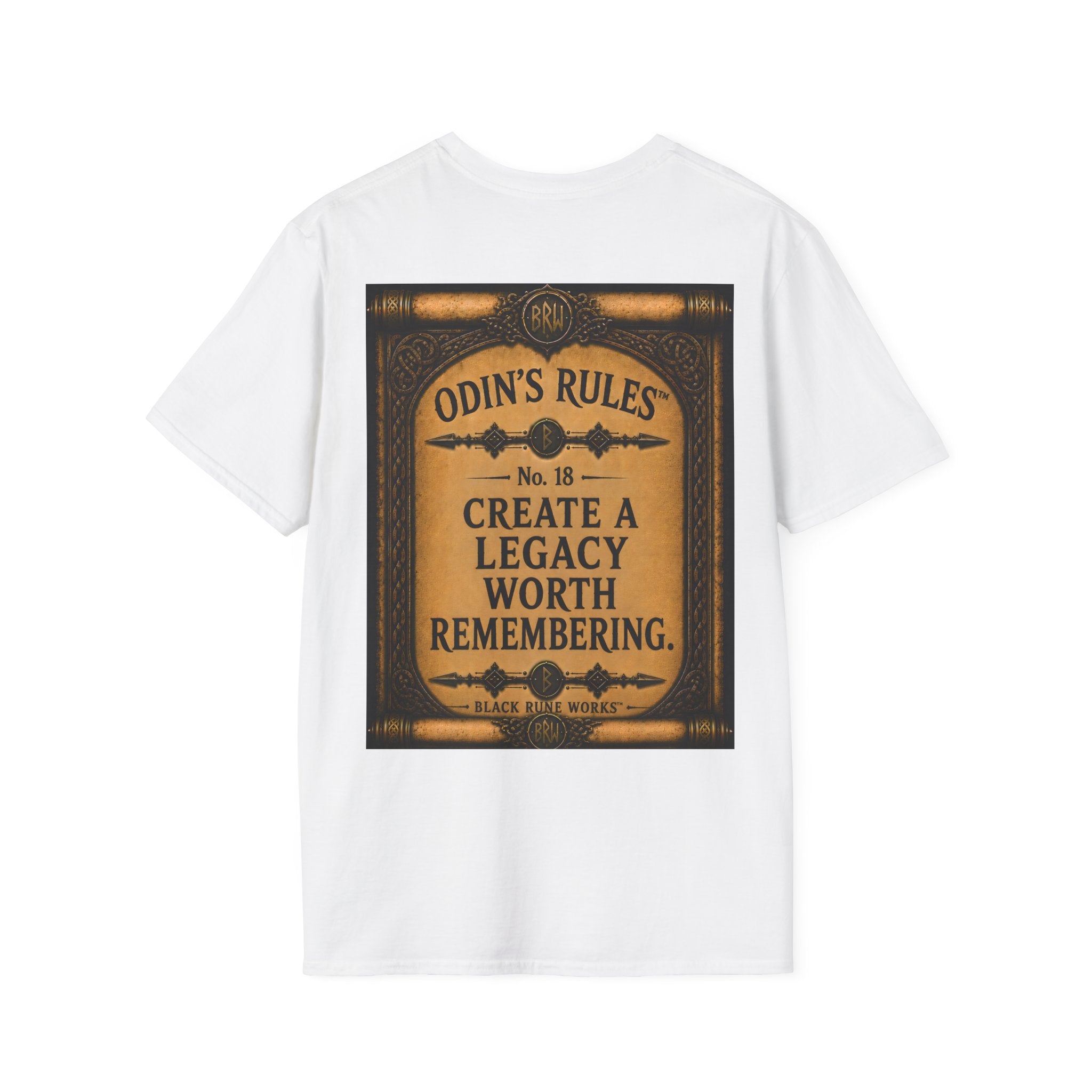 ODIN'S RULES™ No. 18 | Create A Legacy Worth Remembering | Viking Scroll Graphic T-Shirt | Black Rune Works