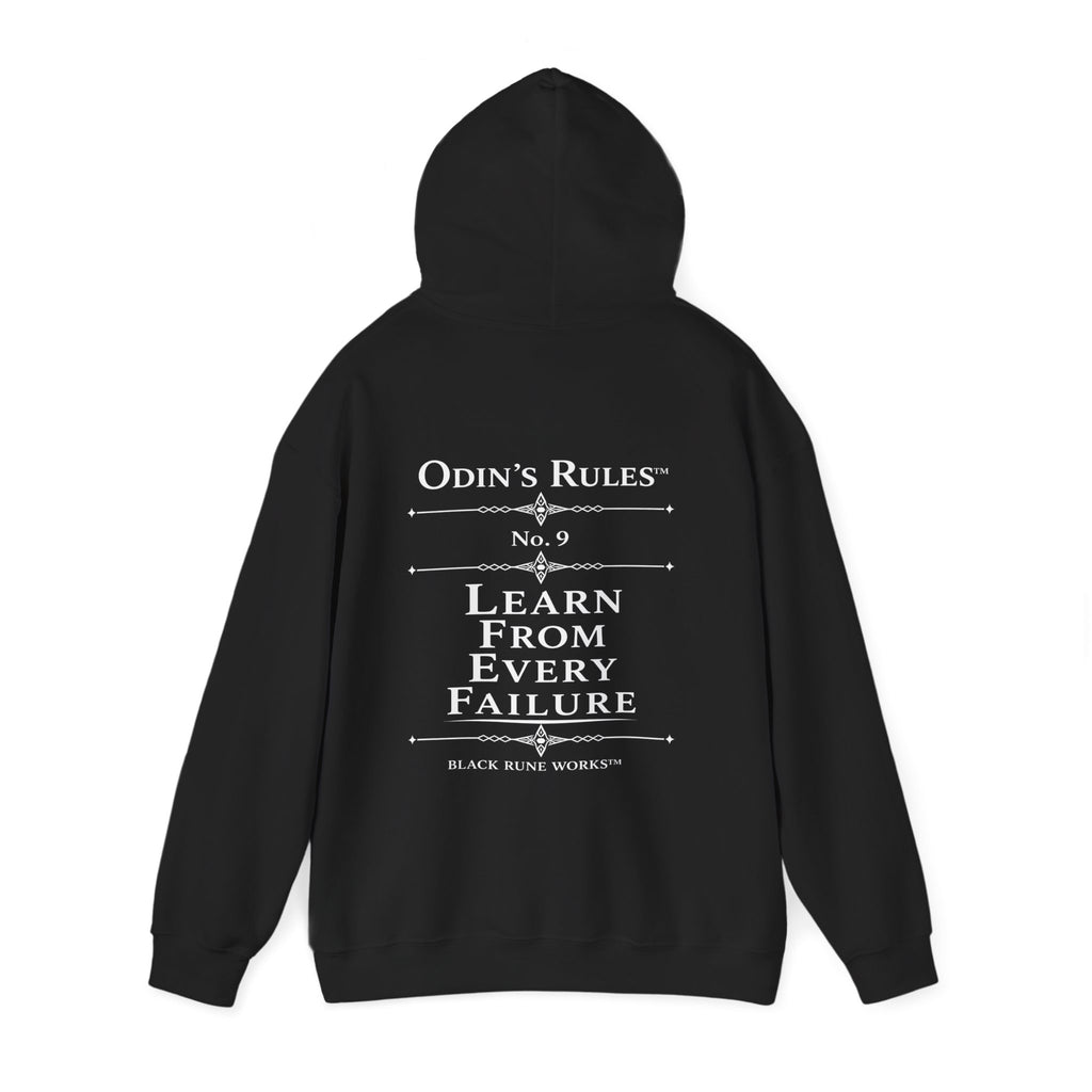 Odin's Rules™ Rule #9 | Learn From Every Failure | Viking Norse Warrior Hoodie | Black Rune Works