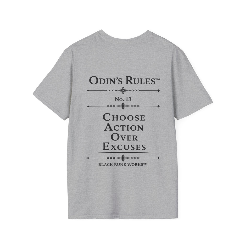 ODIN'S RULES™ Rule #13 | Choose Action Over Excuses | Viking Norse Warrior Shirt | Black Rune Works