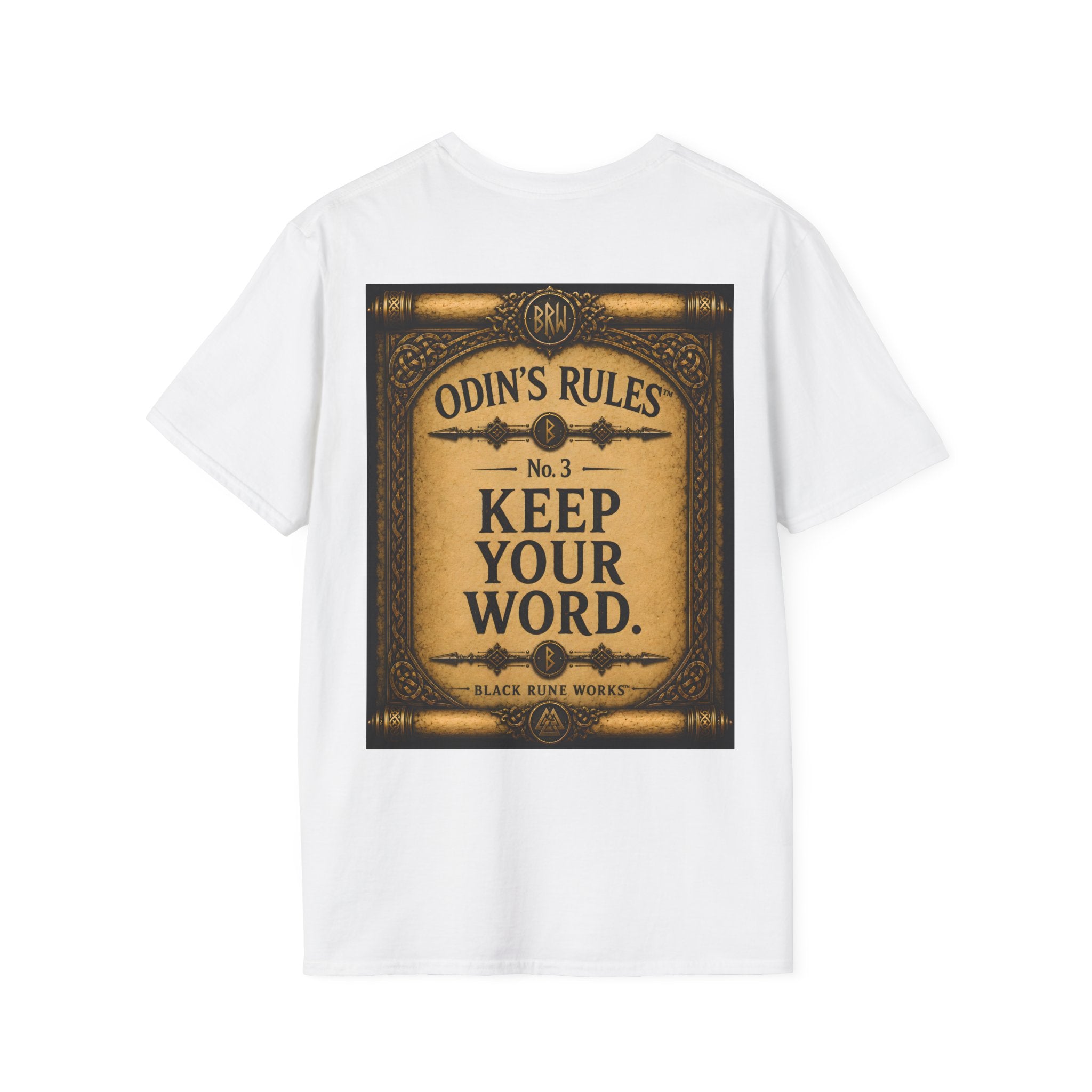 ODIN'S RULES™ No. 3 | Keep Your Word | Viking Scroll Graphic T-Shirt | Black Rune Works