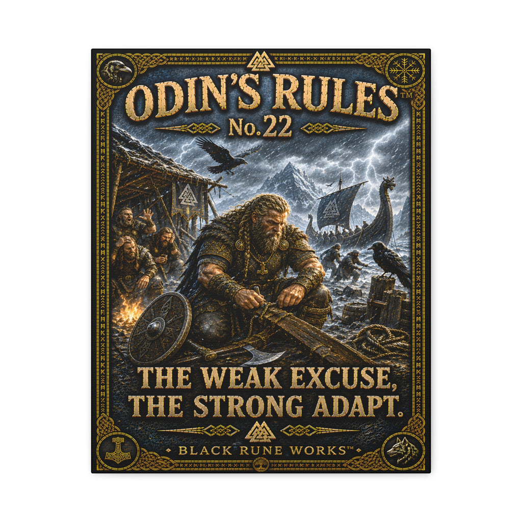 ODIN'S RULES™ No. 22 – The Weak Excuse, The Strong Adapt | Motivational Viking Canvas