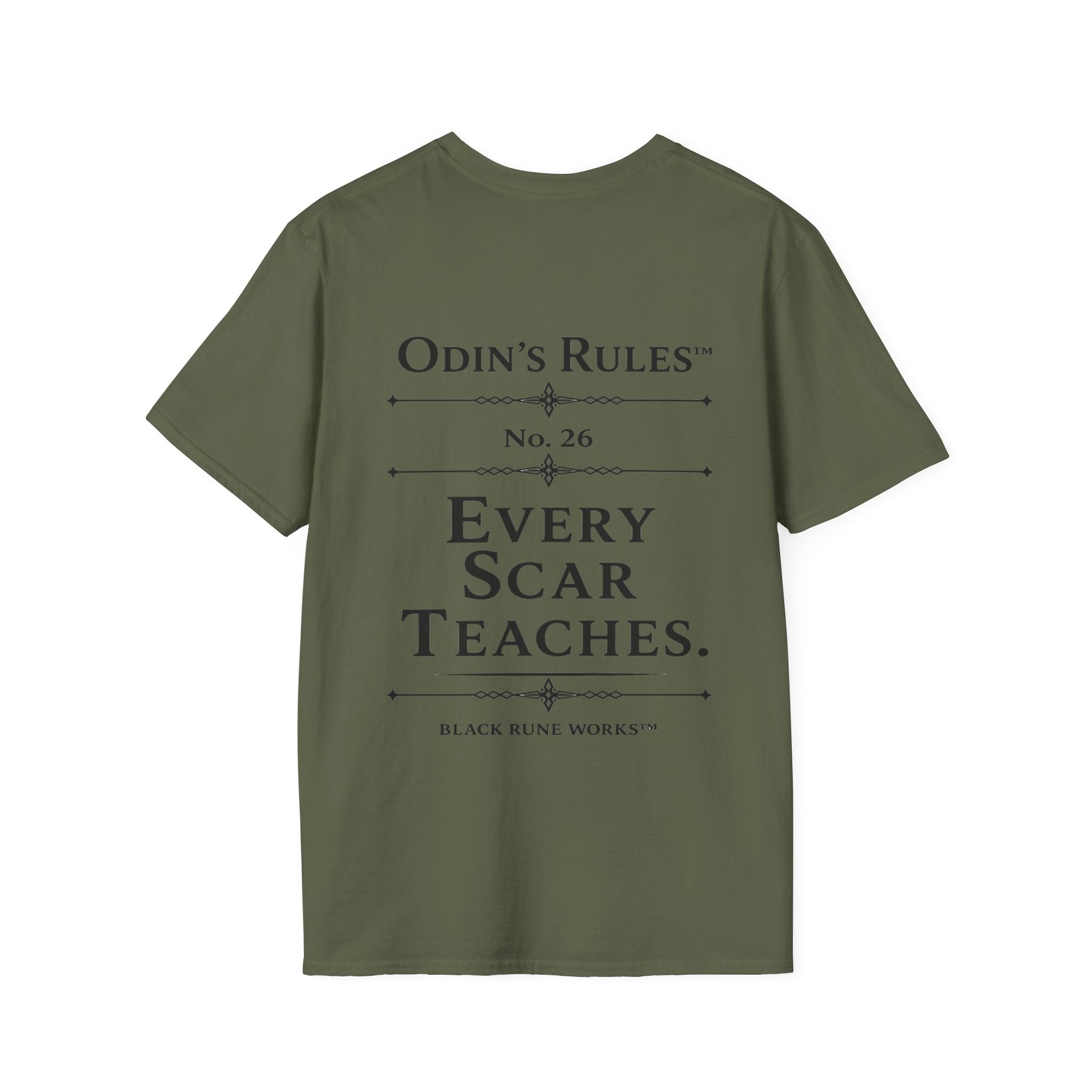 ODIN'S RULES™ Rule #26 | Every Scar Teaches | Viking Norse Warrior Shirt | Black Rune Works