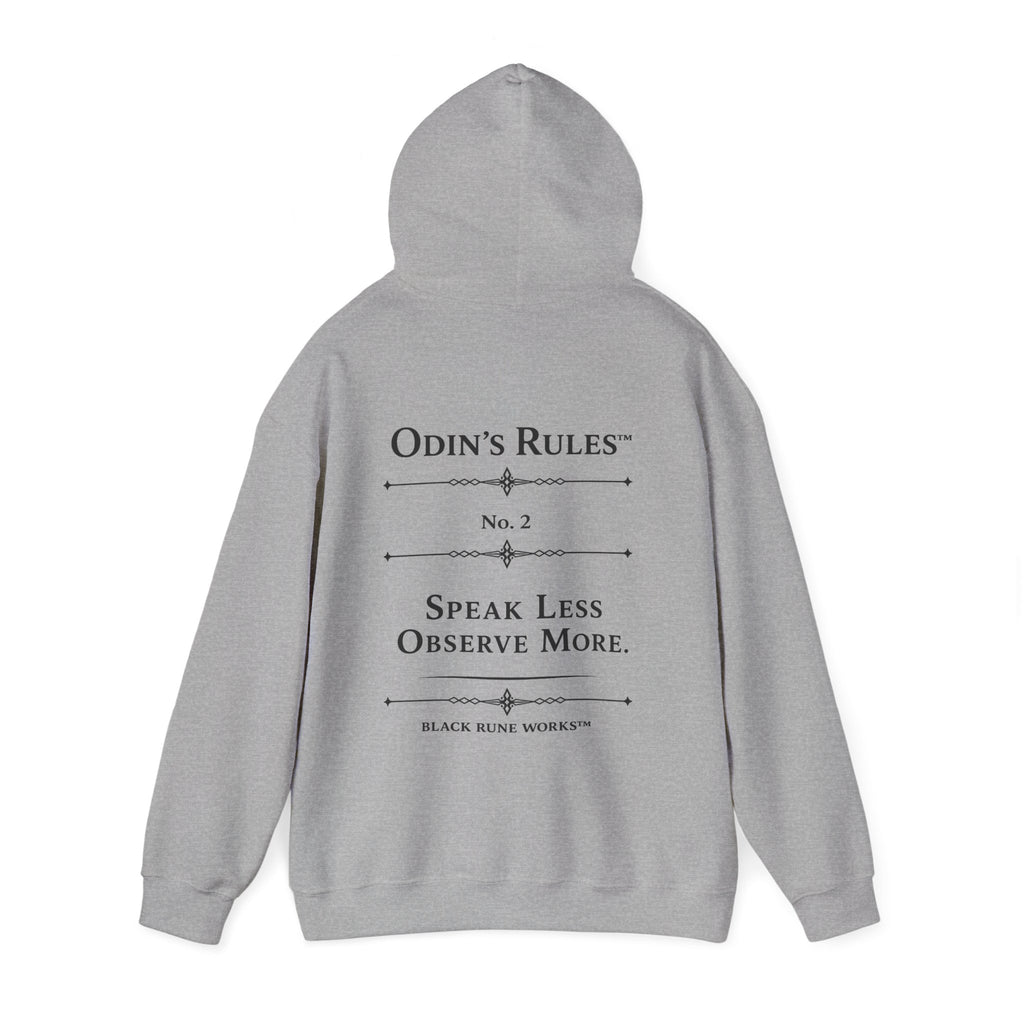 Odin's Rules™ Rule #2 | Speak Less, Observe More | Viking Norse Warrior Hoodie | Black Rune Works