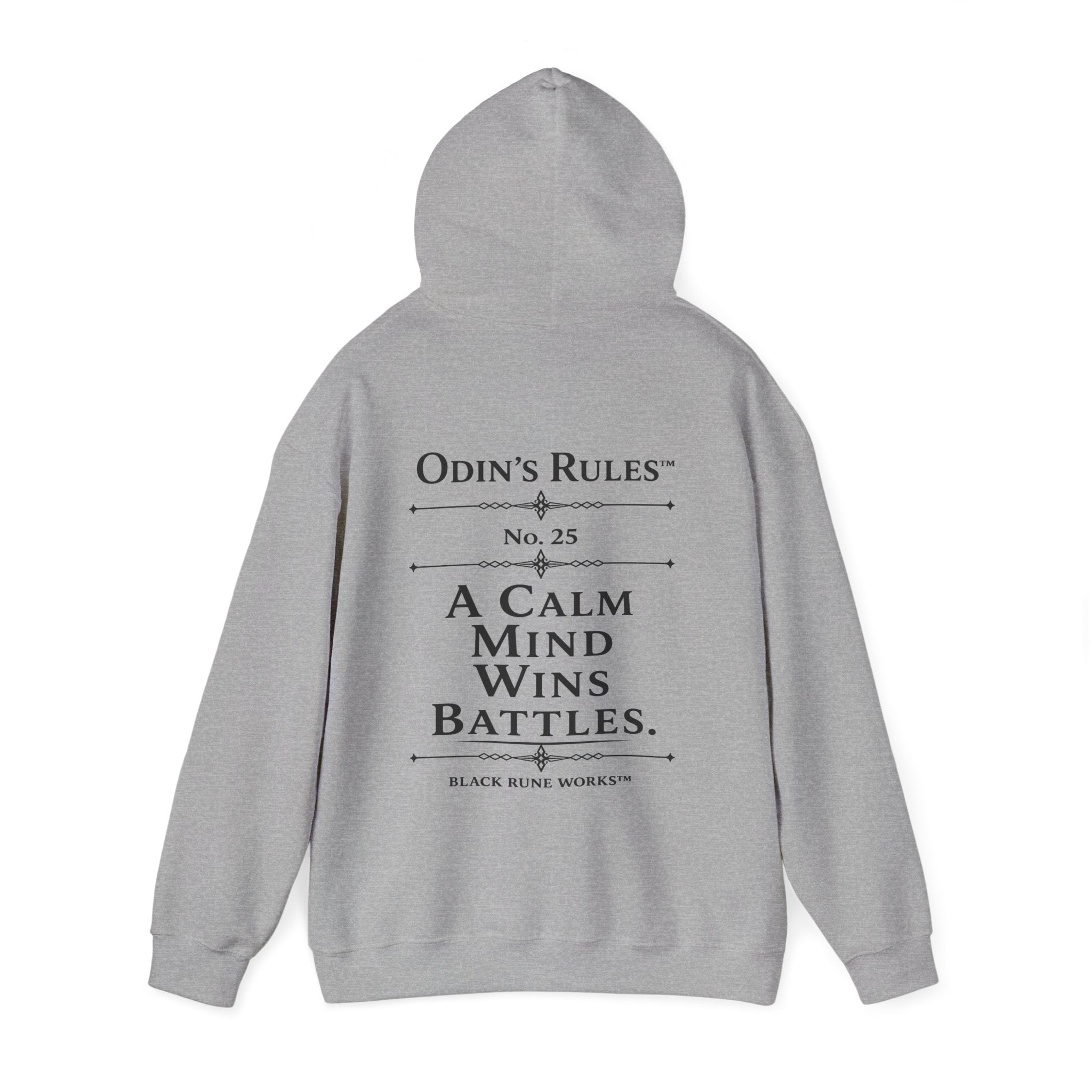 ODIN'S RULES™ Rule #25 | A Calm Mind Wins Battles | Viking Norse Warrior Hoodie | Black Rune Works