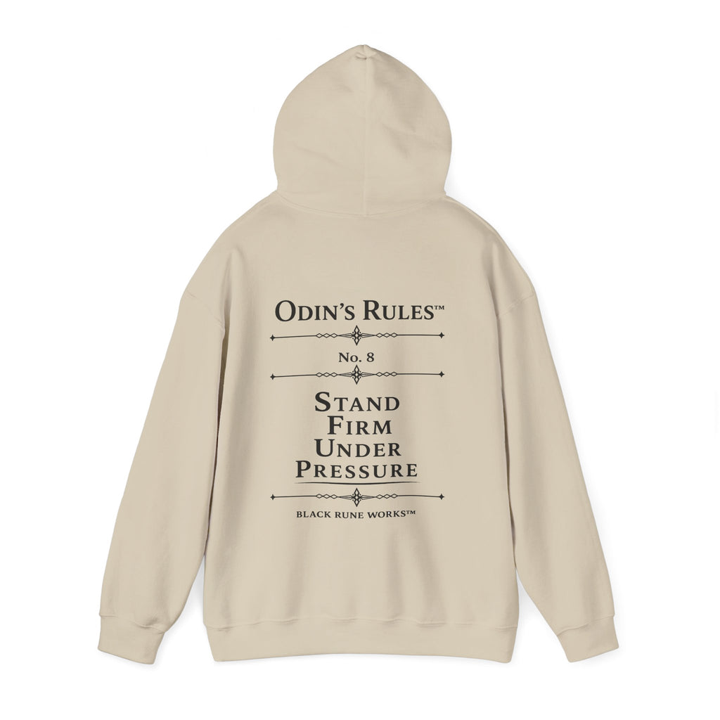 Odin's Rules™ Rule #8 | Stand Firm Under Pressure | Viking Norse Warrior Hoodie | Black Rune Works