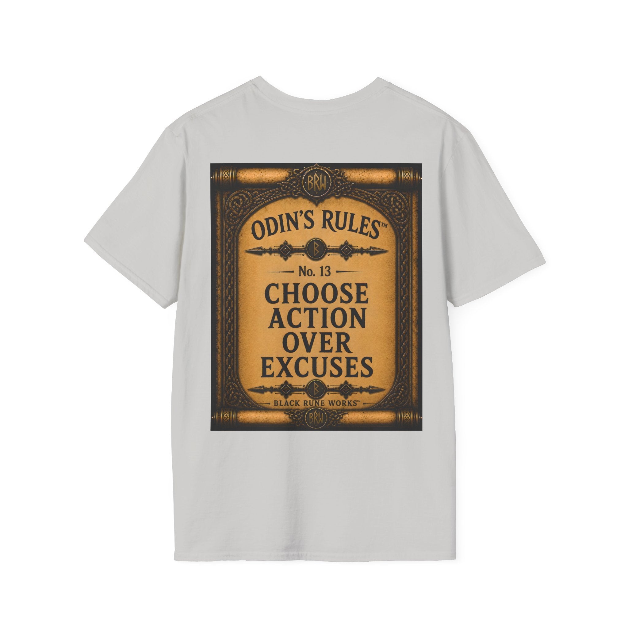 ODIN'S RULES™ No. 13 | Choose Action Over Excuses | Viking Scroll Graphic T-Shirt | Black Rune Works