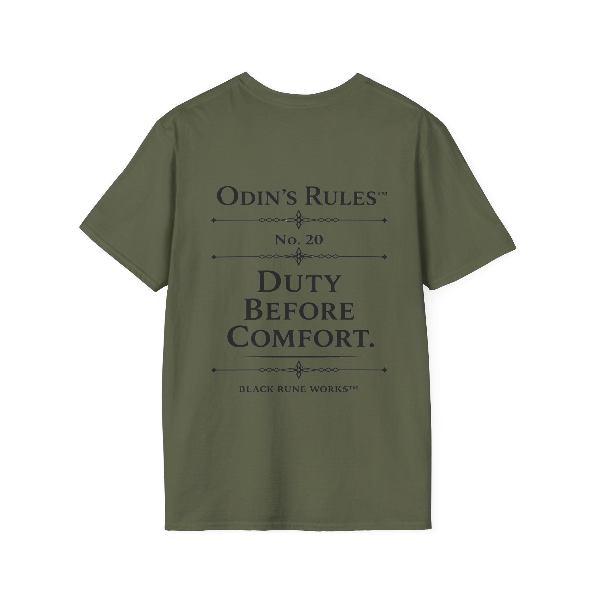 ODIN'S RULES™ Rule #20 | Duty Before Comfort | Viking Norse Warrior Shirt | Black Rune Works