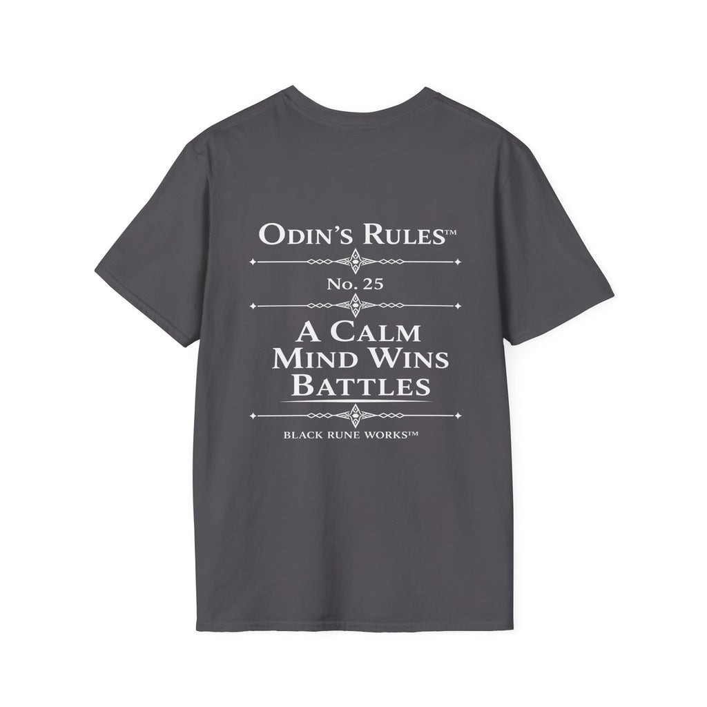 ODIN'S RULES™ Rule #25 | A Calm Mind Wins Battles | Viking Norse Warrior Shirt | Black Rune Works
