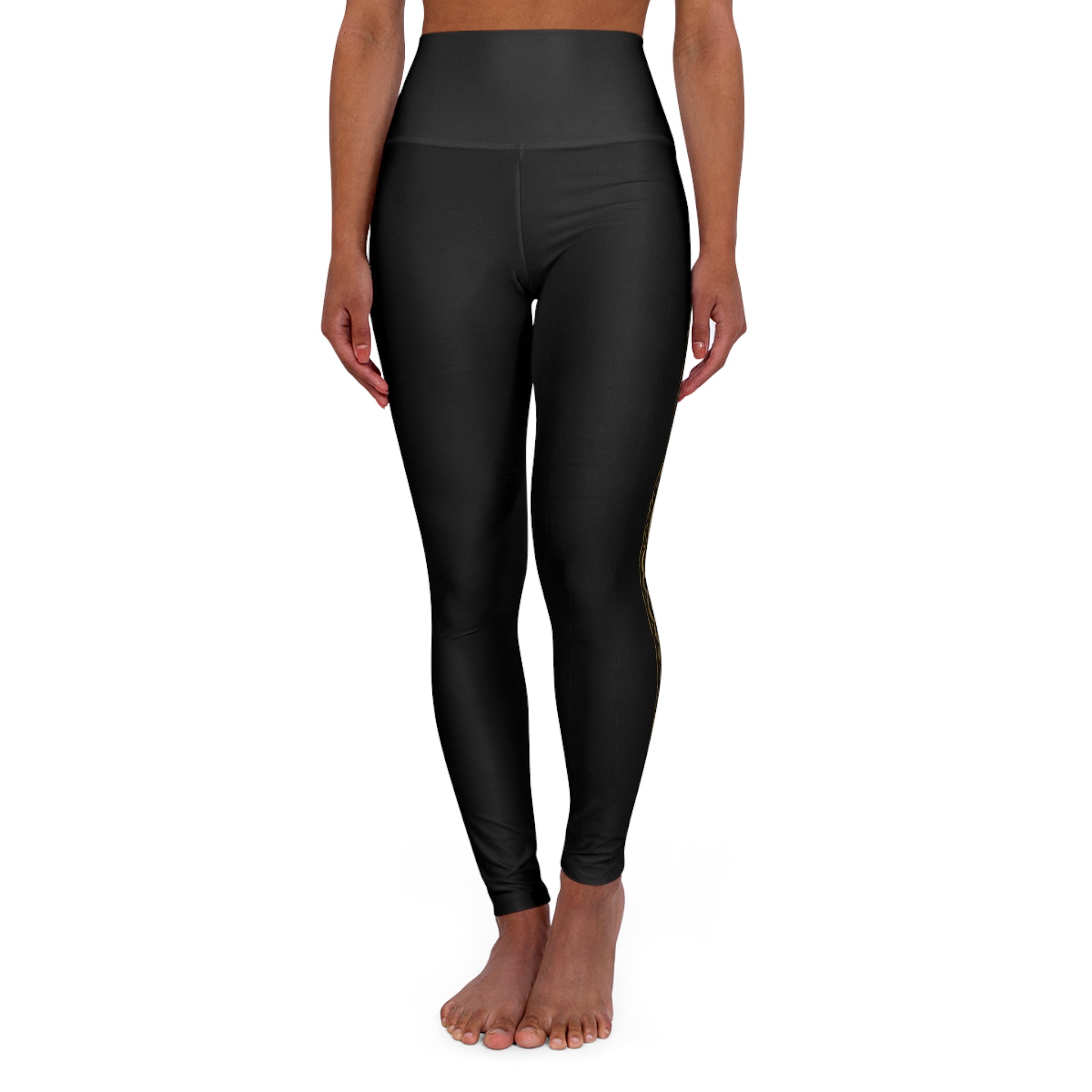 Women’s Black & Gold Celtic Knot Leggings | High-Waisted Nordic Rune Yoga Pants | Black Rune Works